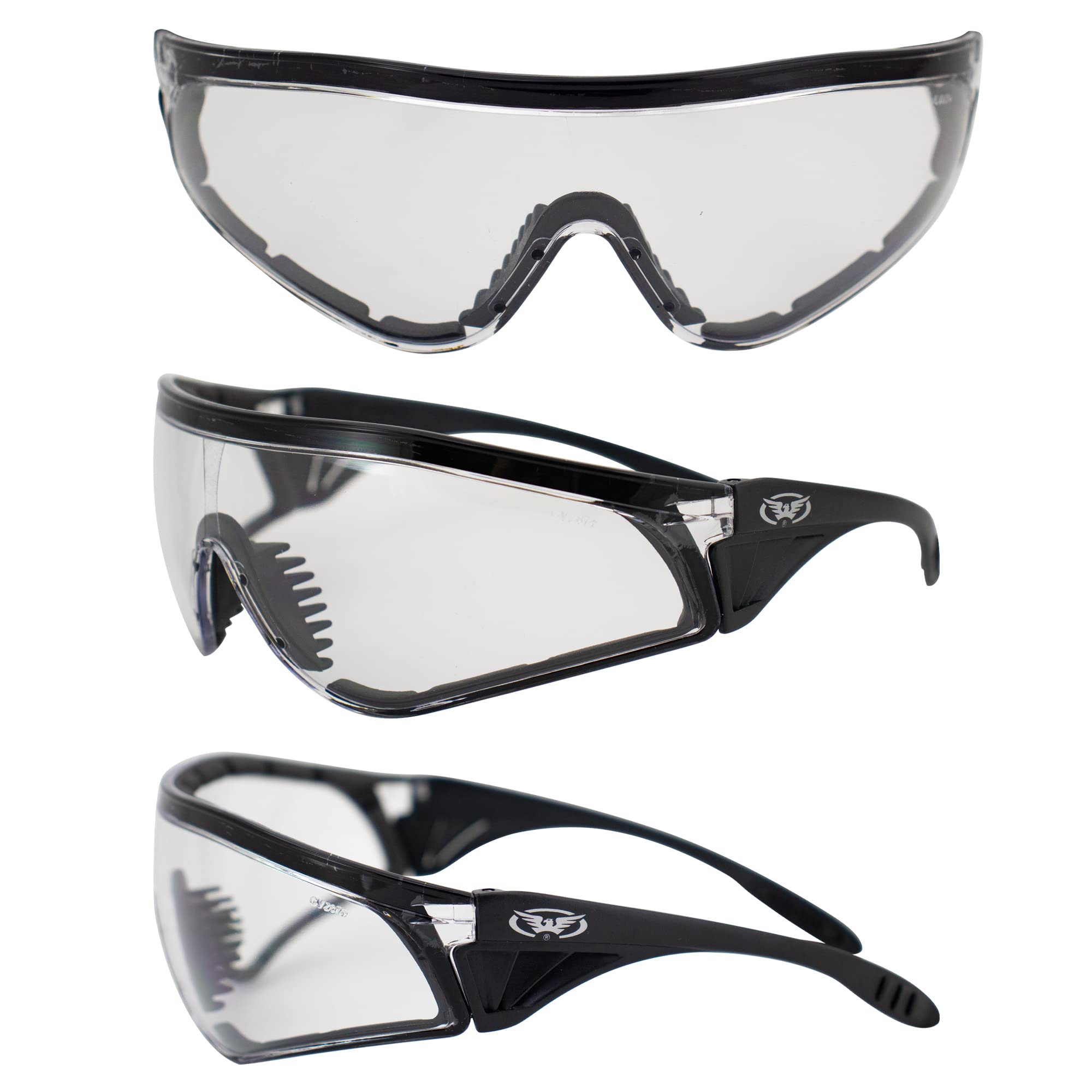 Set Of 3 Pairs: Padded Motorcycle Riding Glasses - Day Night Dawn Dusk Smoked Clear Yellow Shatterproof Polycarbonate Lenses Uv4
