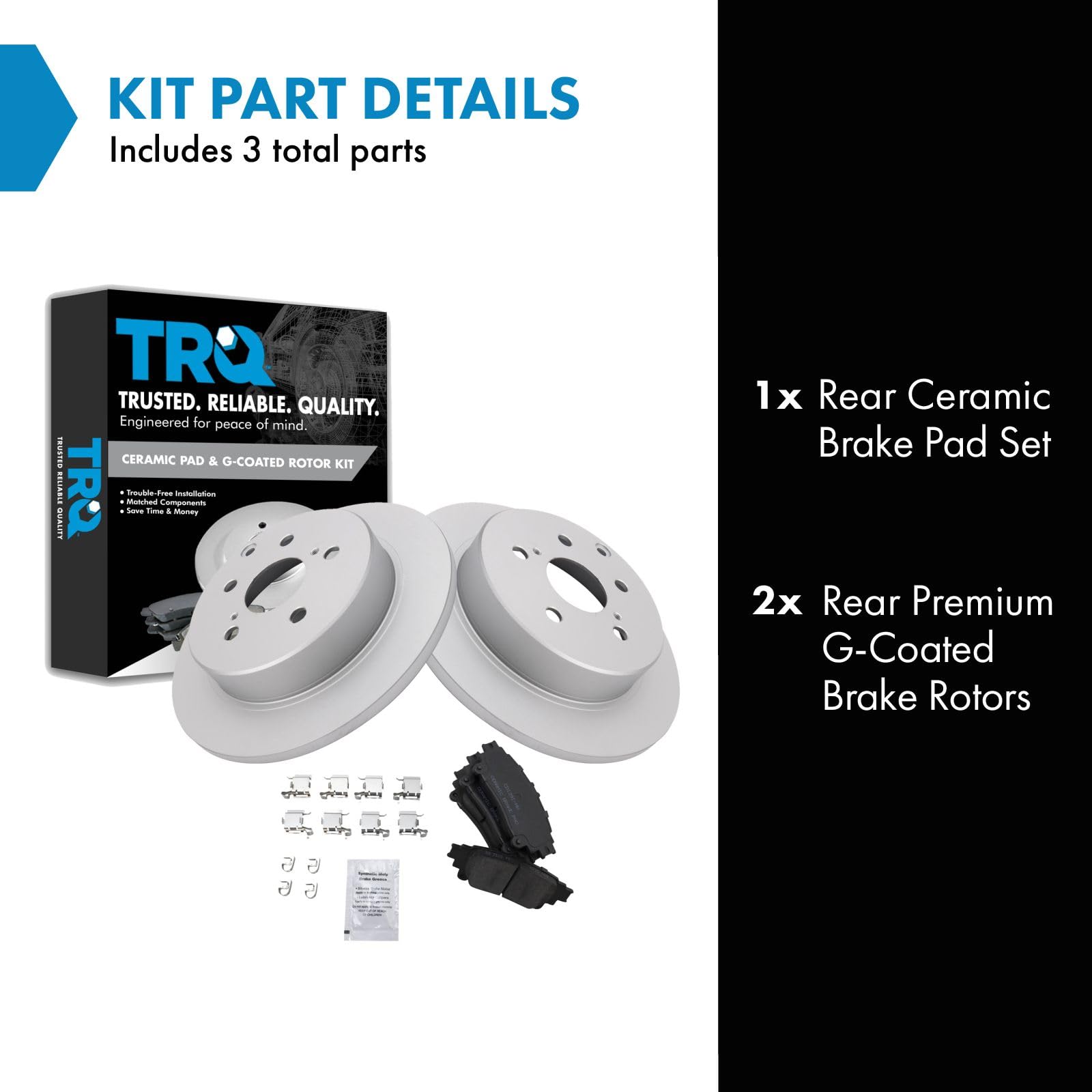 Trq Rear Brake Pad & Rotor Kit Brake Pads Brake Rotor Ceramic Premium G-Coated Compatible With 2016-2019 Toyota Mirai 2012-2017