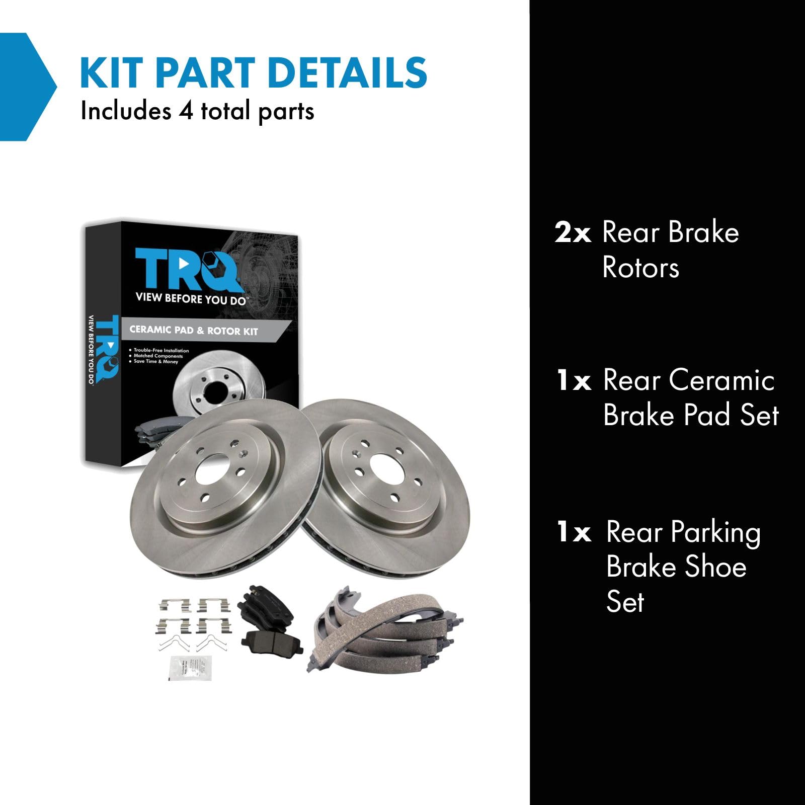 Trq Rear Brake Pad & Rotor Kit Brake Pads Brake Rotor Parking Brake Shoe Set Ceramic Compatible With 2016-2018 Cadillac Cts