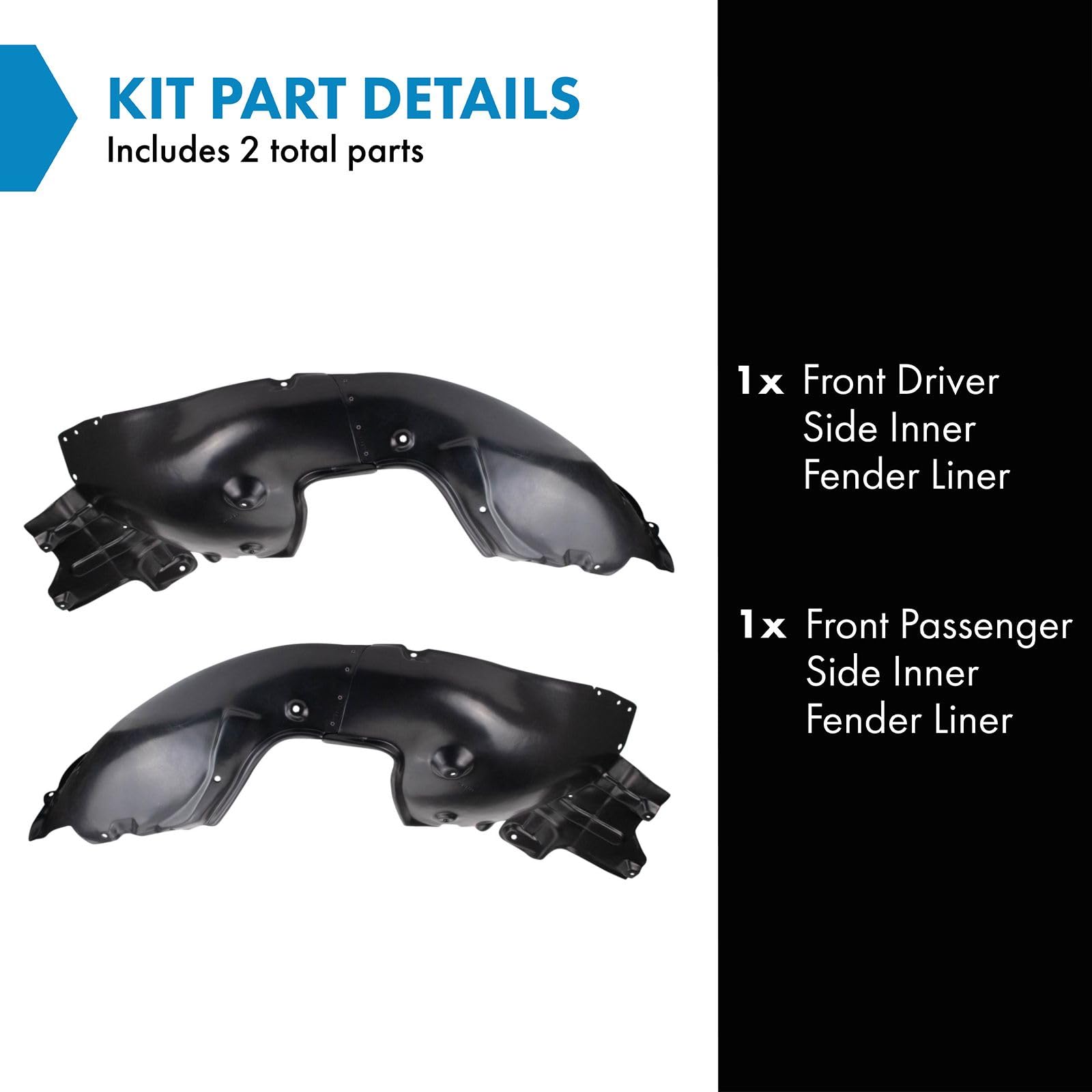 TRQ Front Inner Fender Liner Set for 2017 Genesis G80, 2015-2016 Hyundai, Model BDA15759