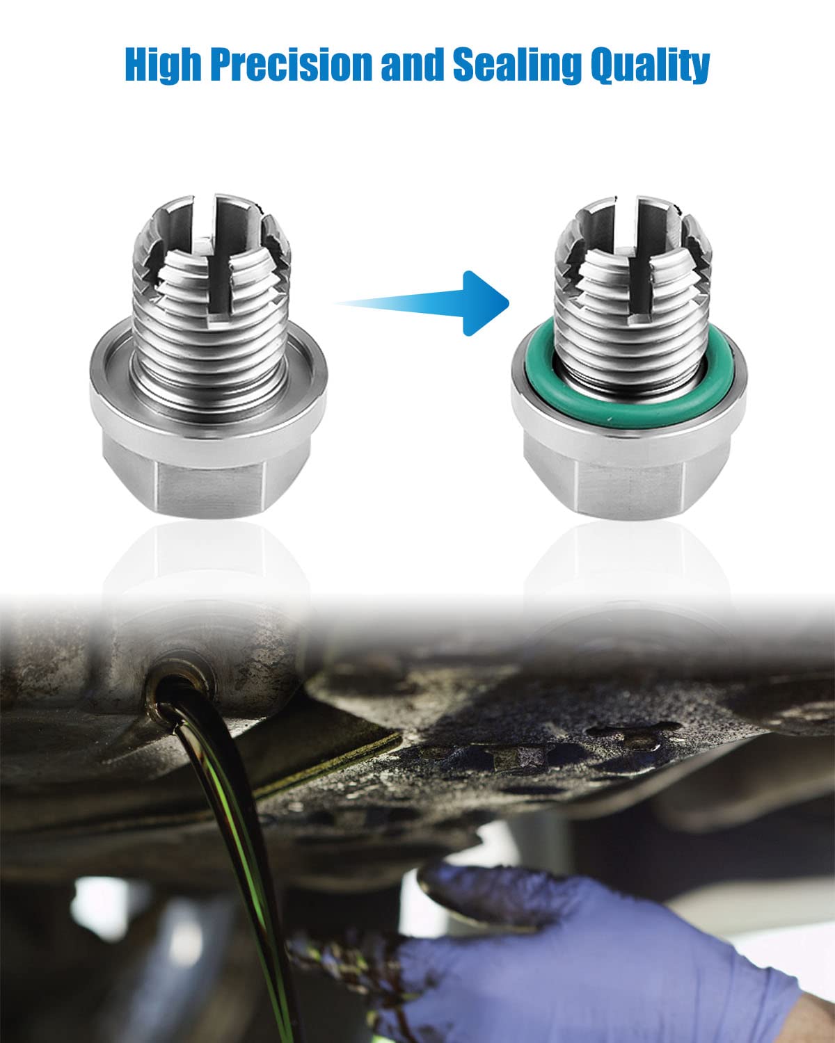 Tikscience M12.1-1.25 X 15Mm Oil Drain Plug Oversize Piggyback, Stainless Steel Self Tapping Oil Pan Thread Repair Kit With O-Ri