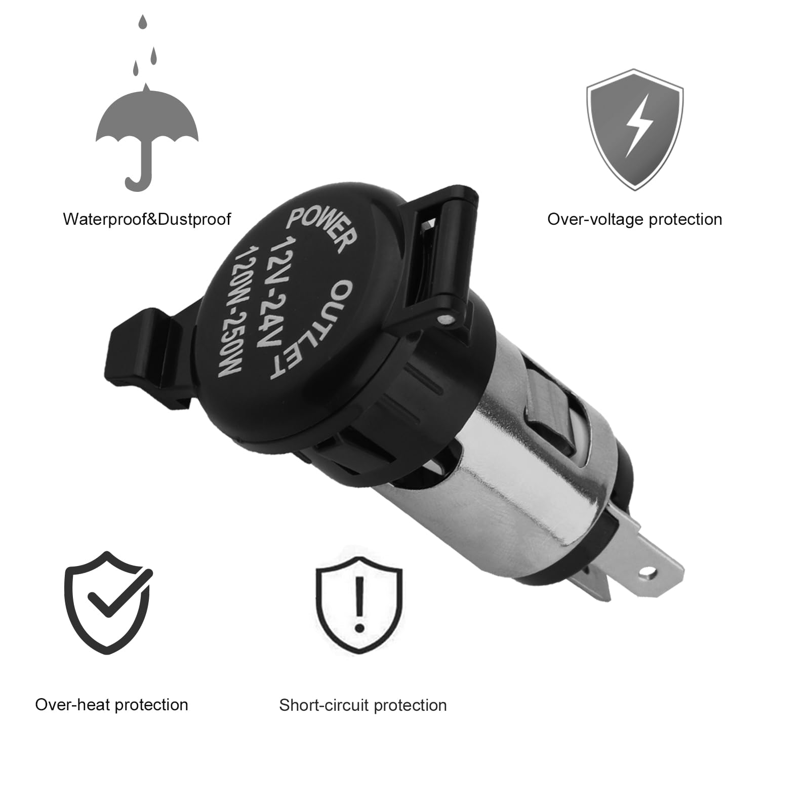 ZHSMS 12V Car Cigarette Lighter Socket, Waterproof Female Power Outlet, Model ZHSM-DYQCZ-MINI, 2 Pack