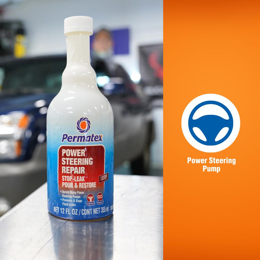 Permatex 30303 Power Steering - Stop Leak, 12 Fl Oz, Effectively Stops Power Steering System Leaks While Revitalizing Seals And