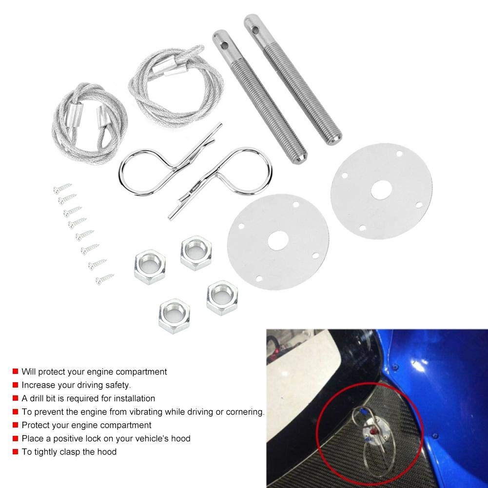 Qiilu Hood Pins For Truck, Engine Hood Pin Plate Bonnet Lock Clip Kit Car Modified Accessory