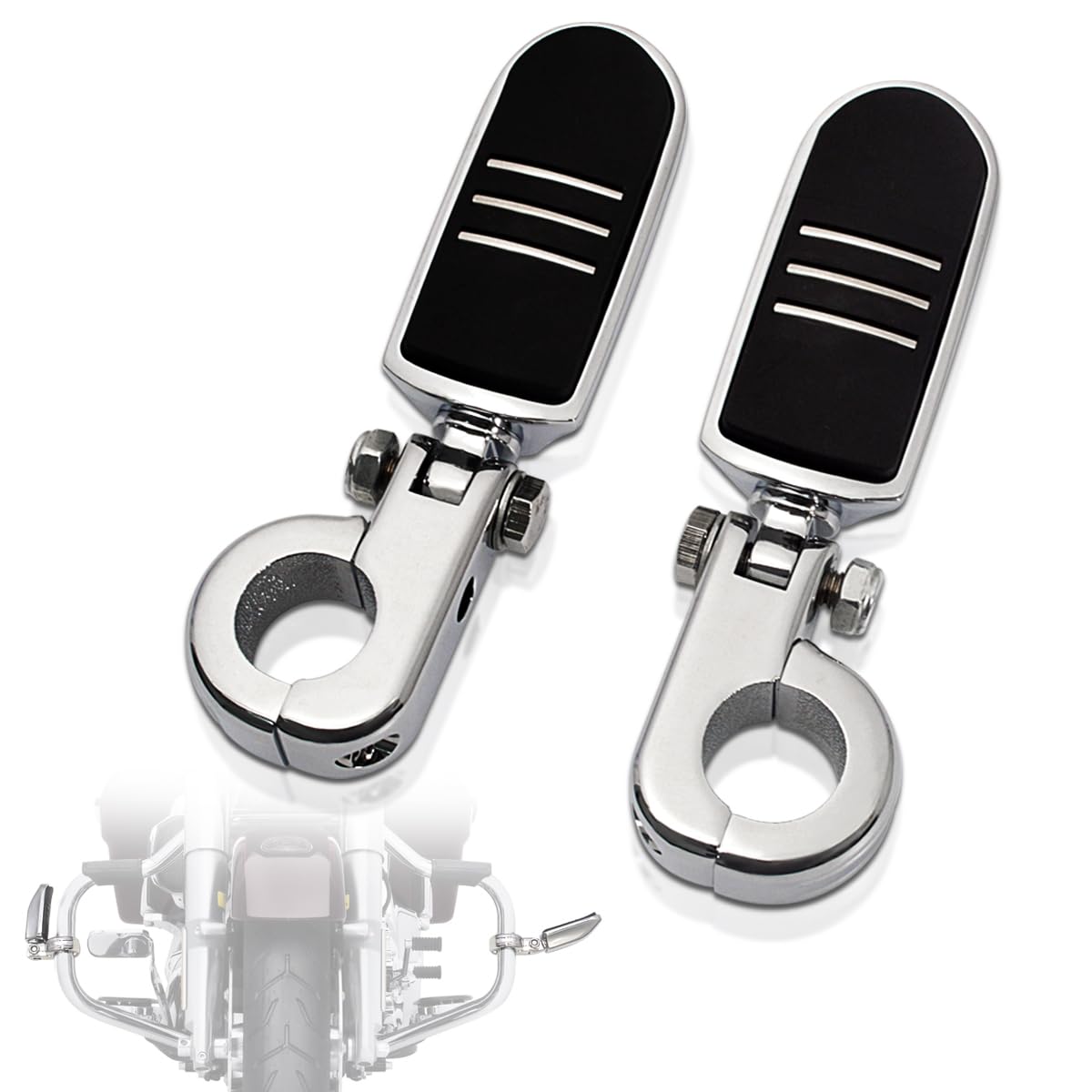 FOVPLUE 1.25 Highway Footpegs, Adjustable Footrest w/Mounting P-Clamps for Harley Touring Softail Dyna Sportster Honda Kawasaki Suzuki Yamaha Indian Victory with 1-1/4 Engine Guard/Tubing, Chrome#1 -Like New