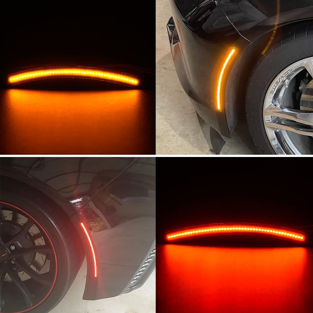 Njsbyl Smoked Lens Corvette C7 Led Front Rear Side Marker Lamps For 2014 2015 2016 2017 2018 2019 Chevy Corvette Grand Sport Stingray Z06 Zr1 Red Amber Led Turn Singal Light Kits Sidemarker Lamps