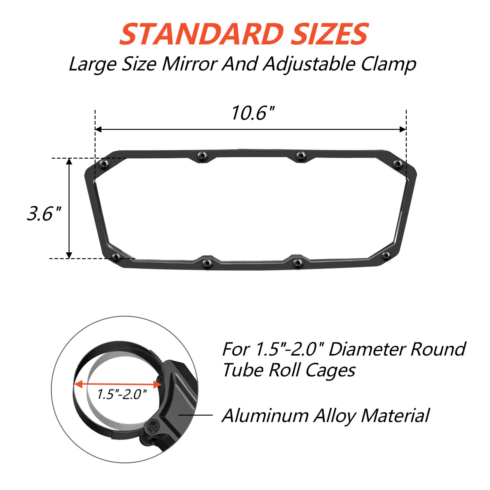 JALWM UTV Rearview Mirror for 1.5'' to 2.0'' Roll Cage, New RZR Mirrors with Adjustable large field of view, Compatible with Pol