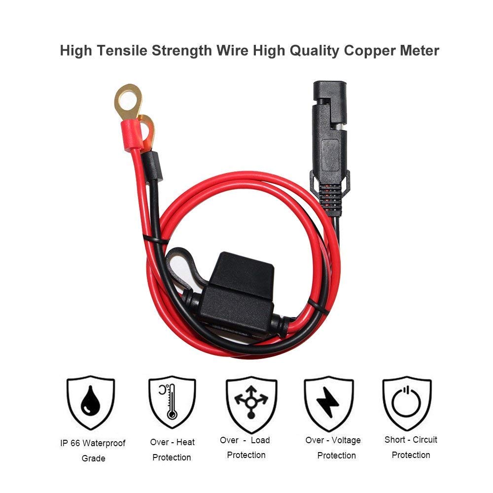 [2 PACK] SPARKING 2FT Motorcycle Battery Charger Cord, Sae to O Ring Terminal Quick Disconnect Assembly Extension Cable, Sae 2Pi