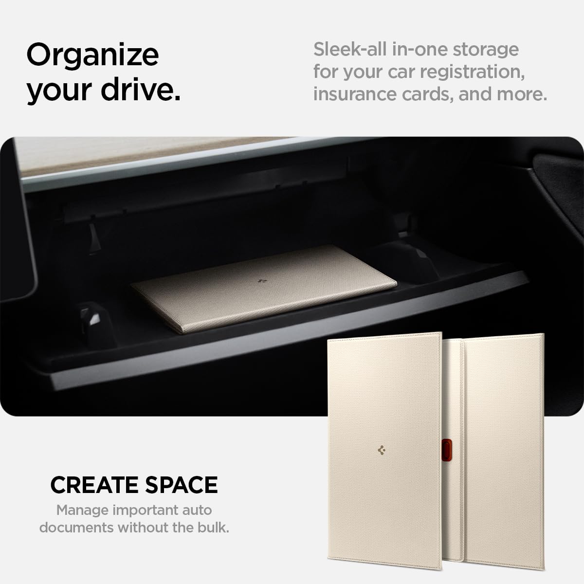 Spigen Car Registration And Insurance Card Holder Premium Velo Vegan Leather Designed For New Tesla Model Y 2025 Refresh 3/Y/S/X