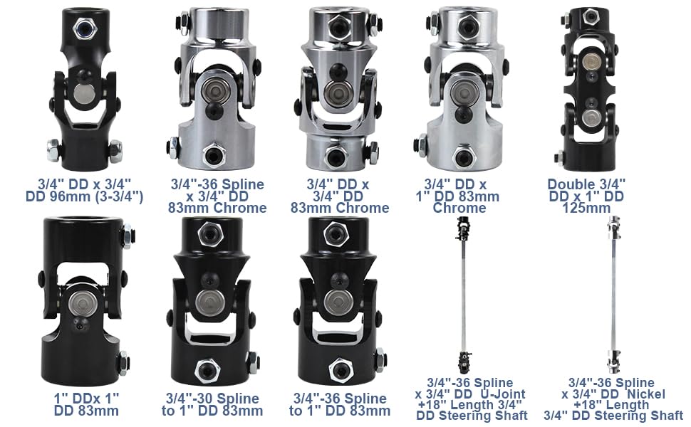 Cool Star Single Steering Joints 3/4'' Round X 3/4'' Round Smooth Round U-Joint Shaft 96Mm 35 Degree Black