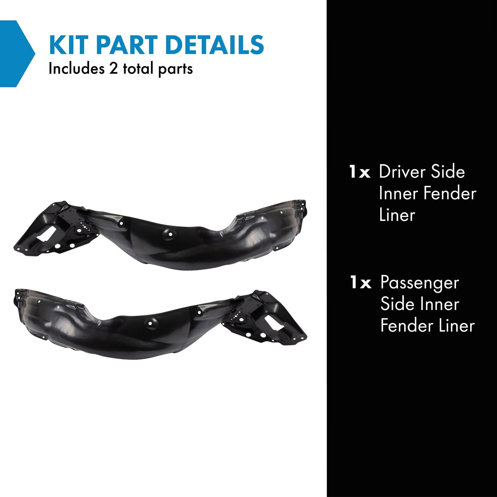 Trq Inner Fender Liner Set Compatible With 2009-2010 Pontiac Vibe Gm1248210 Gm1249210