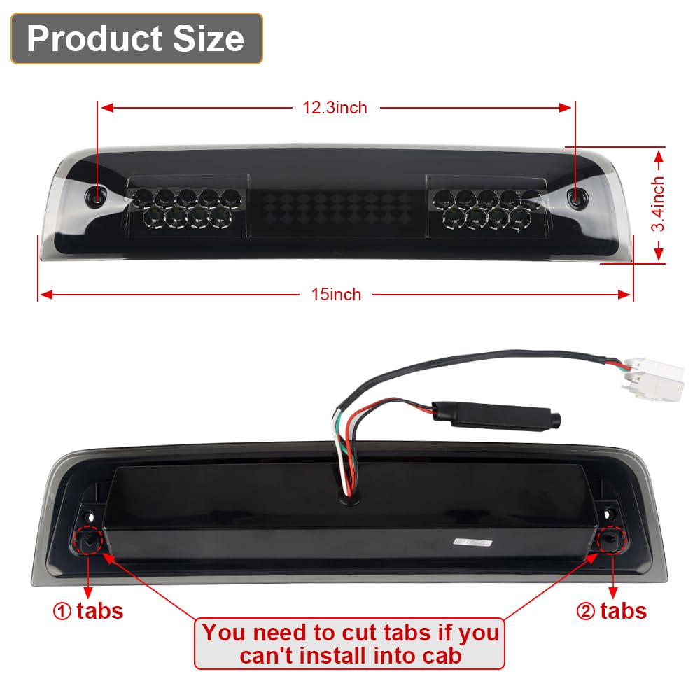 RAVSOFT LED Third Brake Light Smoked Lens for 2009-2018 Dodge Ram 1500 2500 3500 - High Mount Stop Lamp Assembly