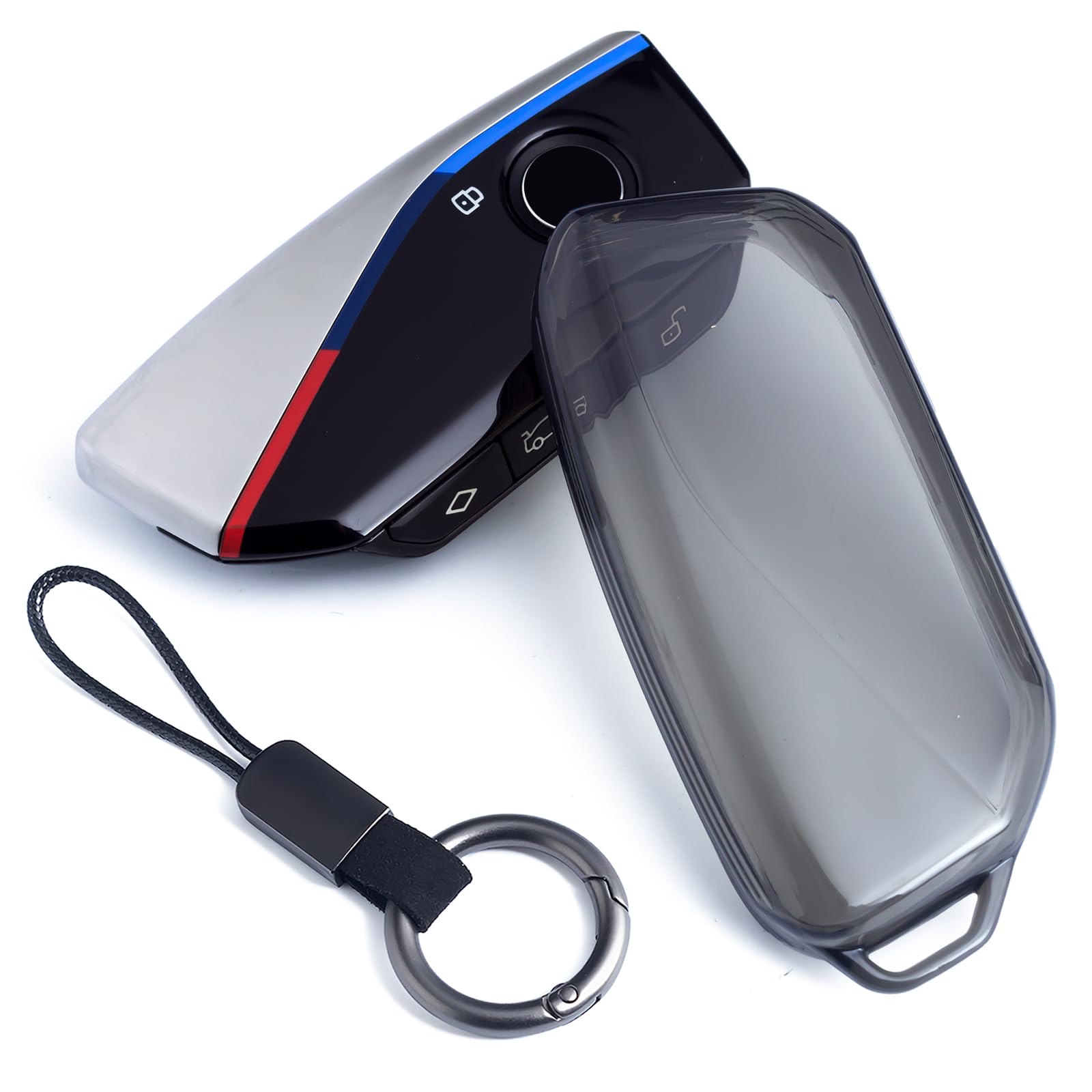 MIHUMIMO Car Key Fob Cover Case Keychain Compatible with BMW X1 X2 X3 X5 X6 X7 530i 540i 740i iX XM i5 i7 2023 2024 2025 Transpa