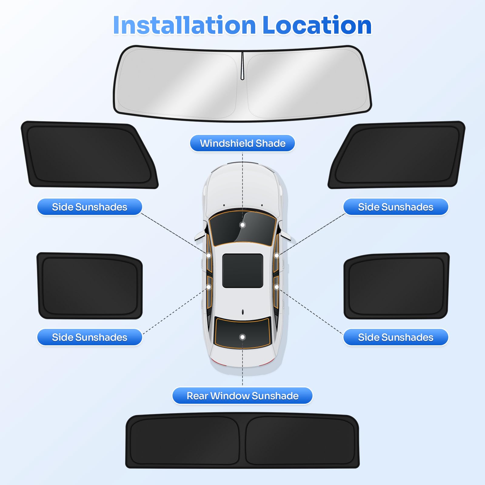 Canvcle Windshield Sun Shade Set for 2022-2026 GMC Hummer EV, Black, 6PCS, Polyester, Privacy Protection, Keeps Vehicle Cool