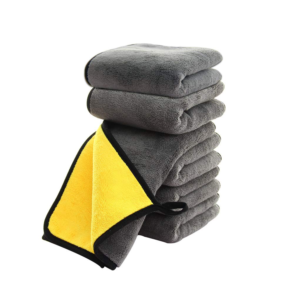 Softbatfy Ultrasoft, Large, Thick And Quick Drying Car Microfiber Cleaning Towel 800Gsm Polishing Waxing Auto Detailing Towel Cloth (6Pack,16 X 16Inches) (Grey-Yellow)