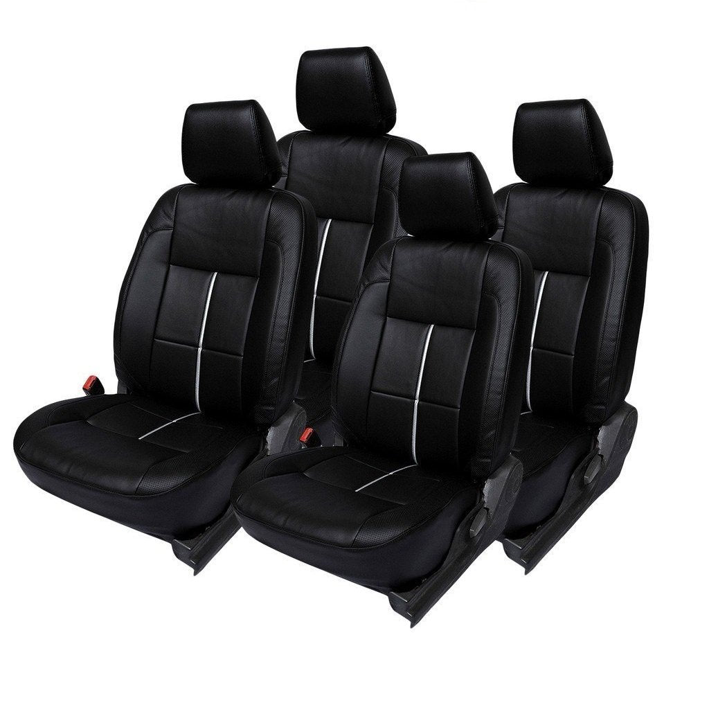 Hi Art Black and Silver Leatherite Custom Fit Car Seat Covers Compatible with Ford Figo (20102014)  Complete Set