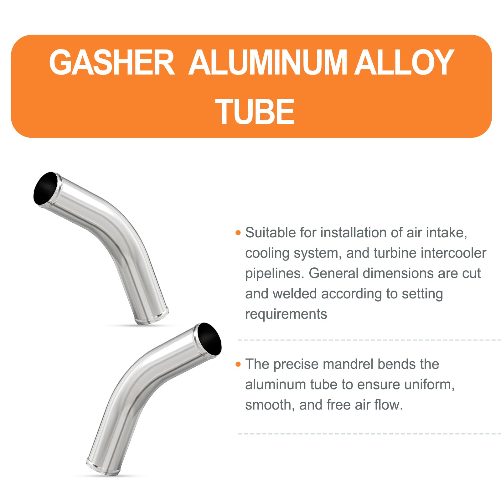 Gasher 1Pcs 45 Degree Elbow Aluminum Alloy Tube 1.5''Od, Leg Length 12'' (300Mm) With Bead Roll, Intercooler Pipe For Intake And
