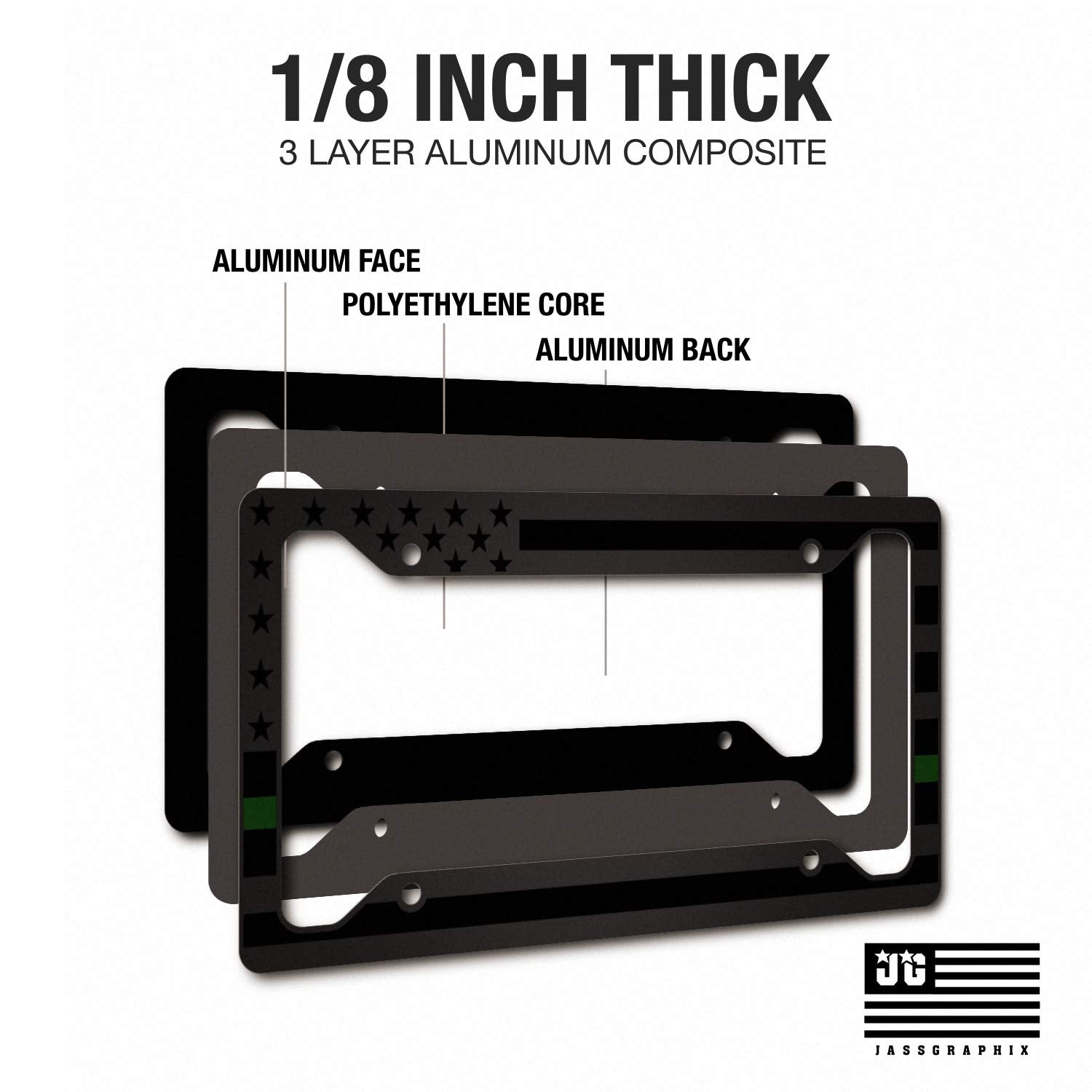 American Flag License Plate Frame - Thin Green Line- Car Tag Frame -Green On Black Military Border Patrol Park Rangers Game Ward