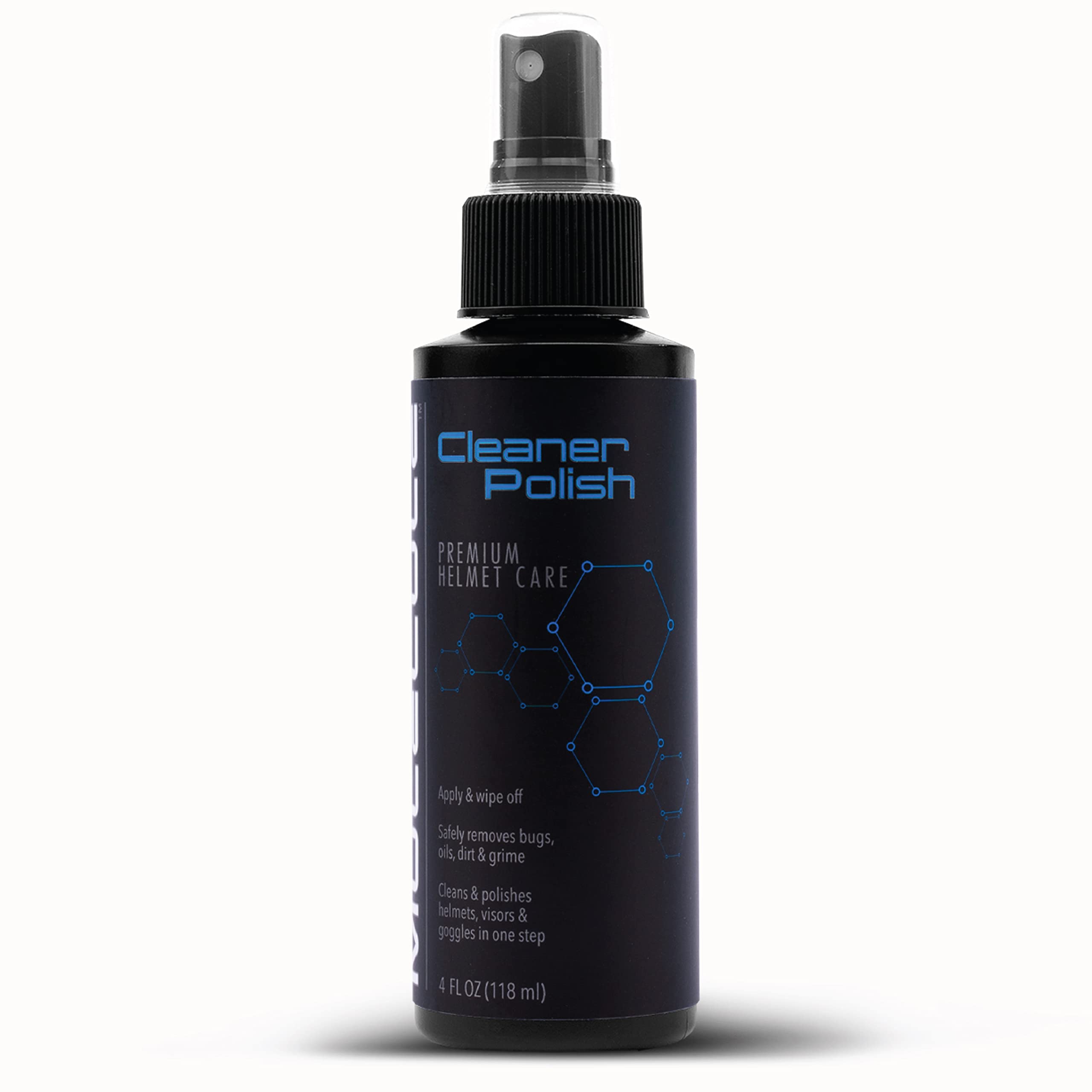 Molecule Helmet Cleaner Polish, Premium Helmet Care, Helmets, Visors, And Goggles, For Gloss Finishes, 4 Ounces
