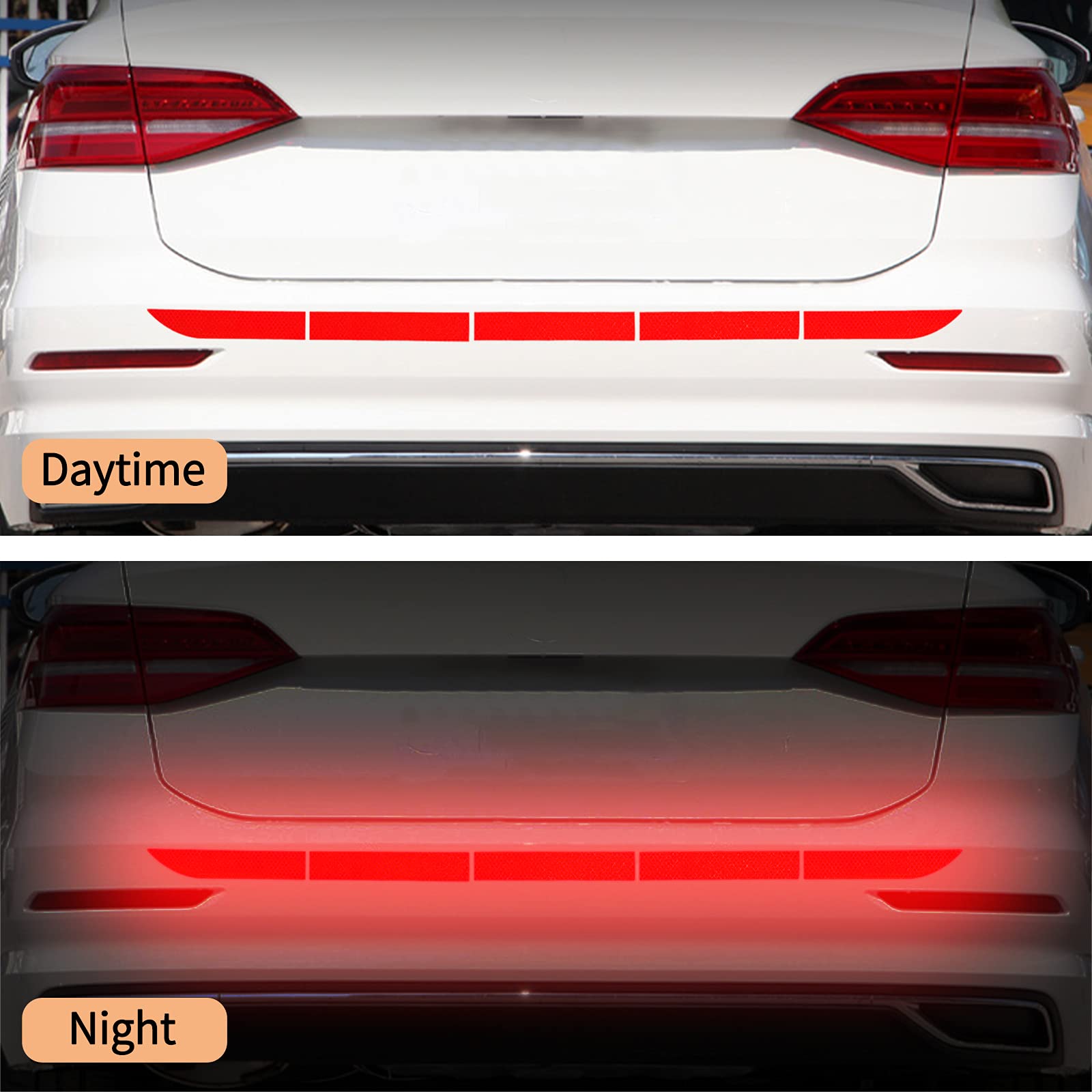 Blakaya Reflective Rear Bumper Sticker Car Trunk Reflective Strips Diamond Grade Night Visibility Warning Tapes (6Pcs Red)