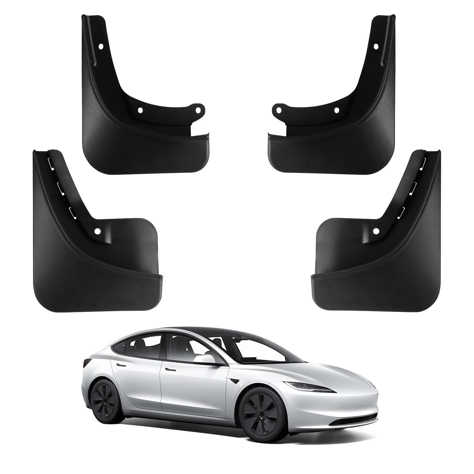 Basenor Upgraded 2024 2025 Tesla Model 3 Highland Mud Flaps Splash Guards Fenders No Drilling No Tape Mudflaps All Weather Prote