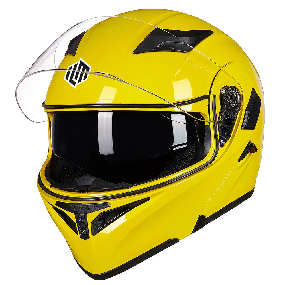 Ilm Motorcycle Dual Visor Flip Up Modular Full Face Helmet Dot 6 Colors Model 902 (S, Yellow)