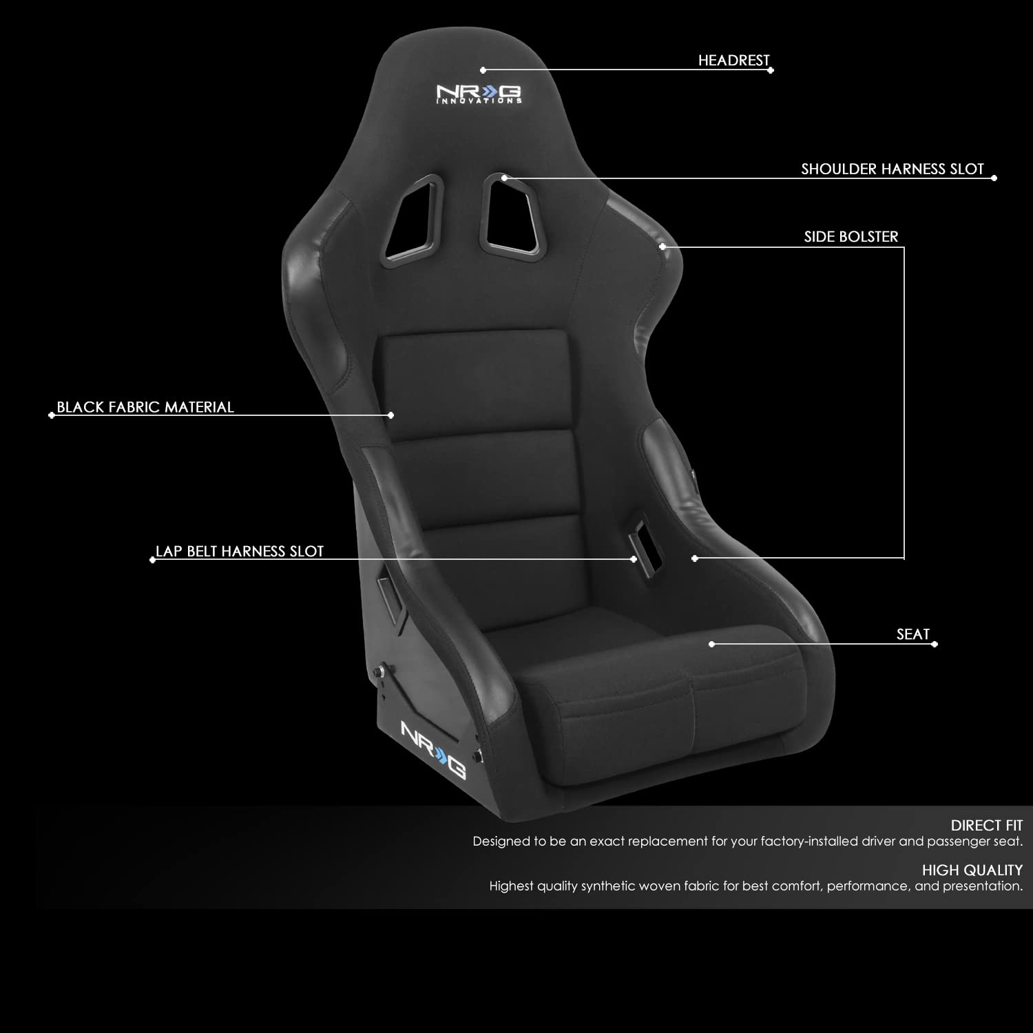 Nrg Innovations Nrg-Frp-311 Extra Deep Racing Bucket Racing Seat (Medium),Black Seat Cover, 20''W X 20'' D X 37'' H