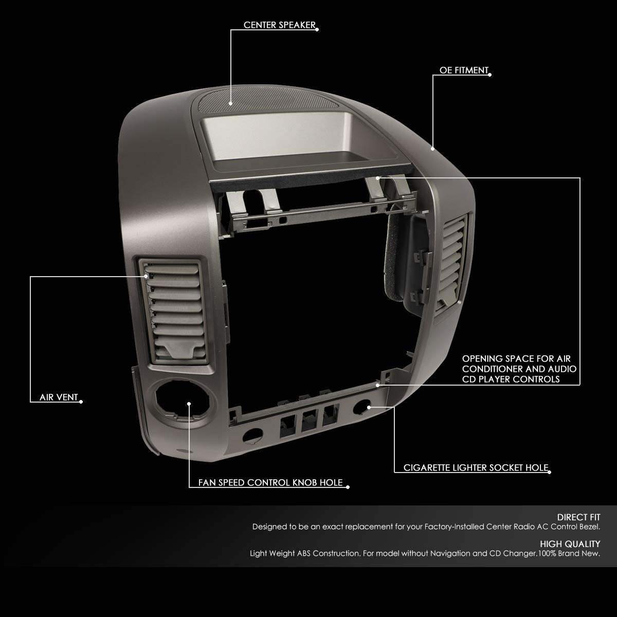 Dna Motoring Ztl-Y-0146 Center Dash Audio A/C Vent Surround Bezel W/Speaker Cover,Grey