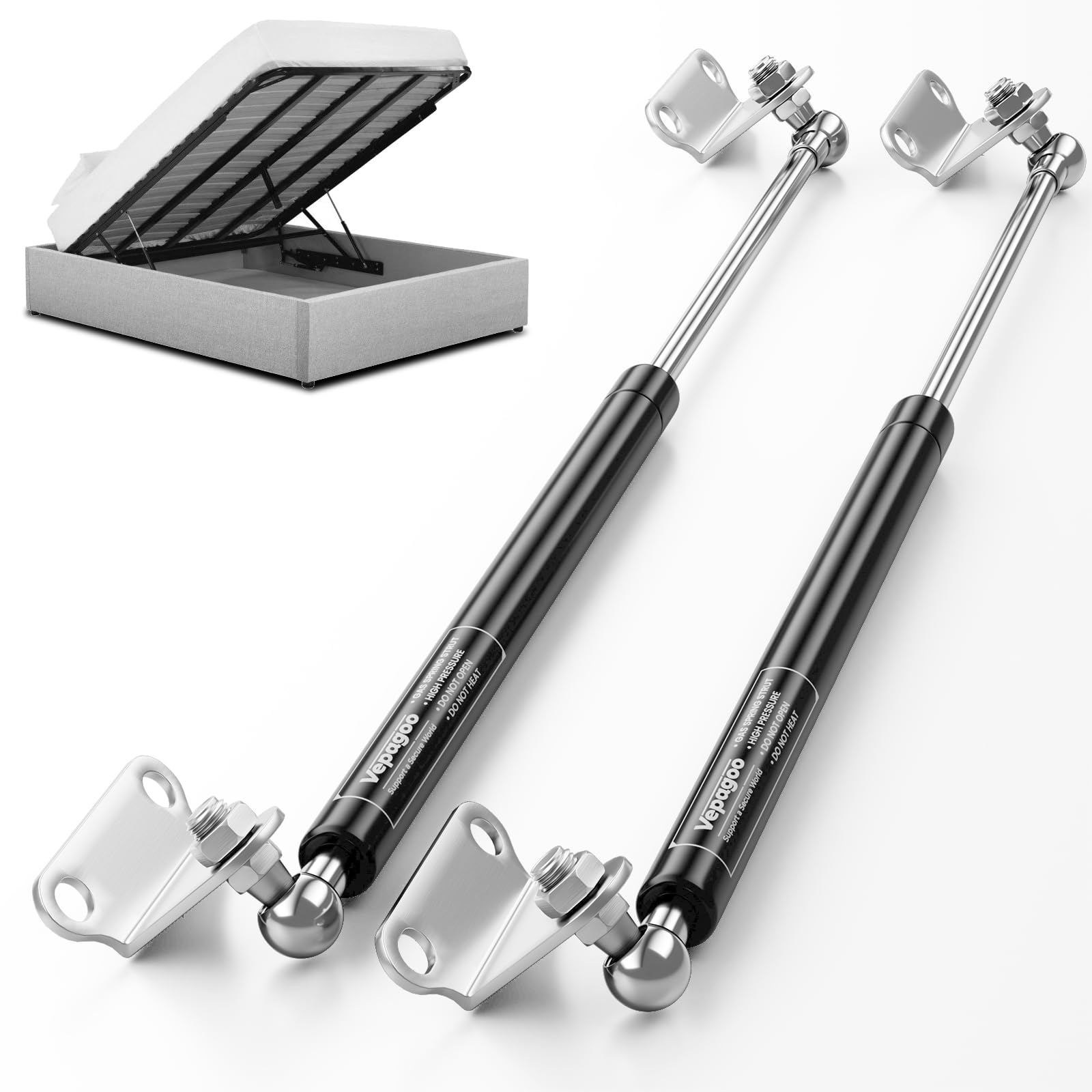 Vepagoo Gas Struts 20 Inch 120Lb/534N Shock With Mounting Brackets, Rv Bed Storage Door Lift Support, Heavy - Duty Lid Springs (
