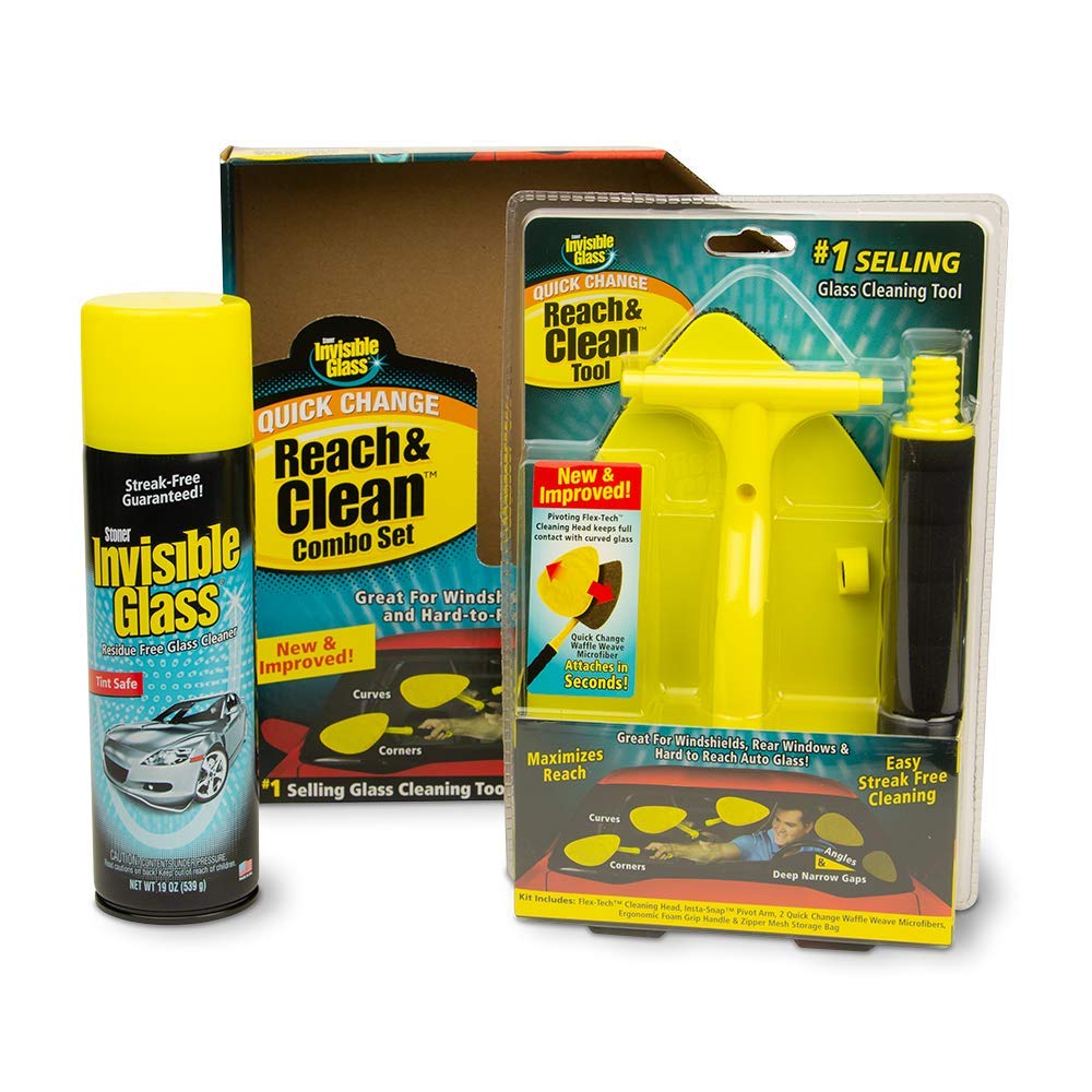 Invisible Glass 99031 Reach And Clean Tool Combo Kit With Windshield Wand Cleaning Tool For Hard-To-Reach Places And Invisible G