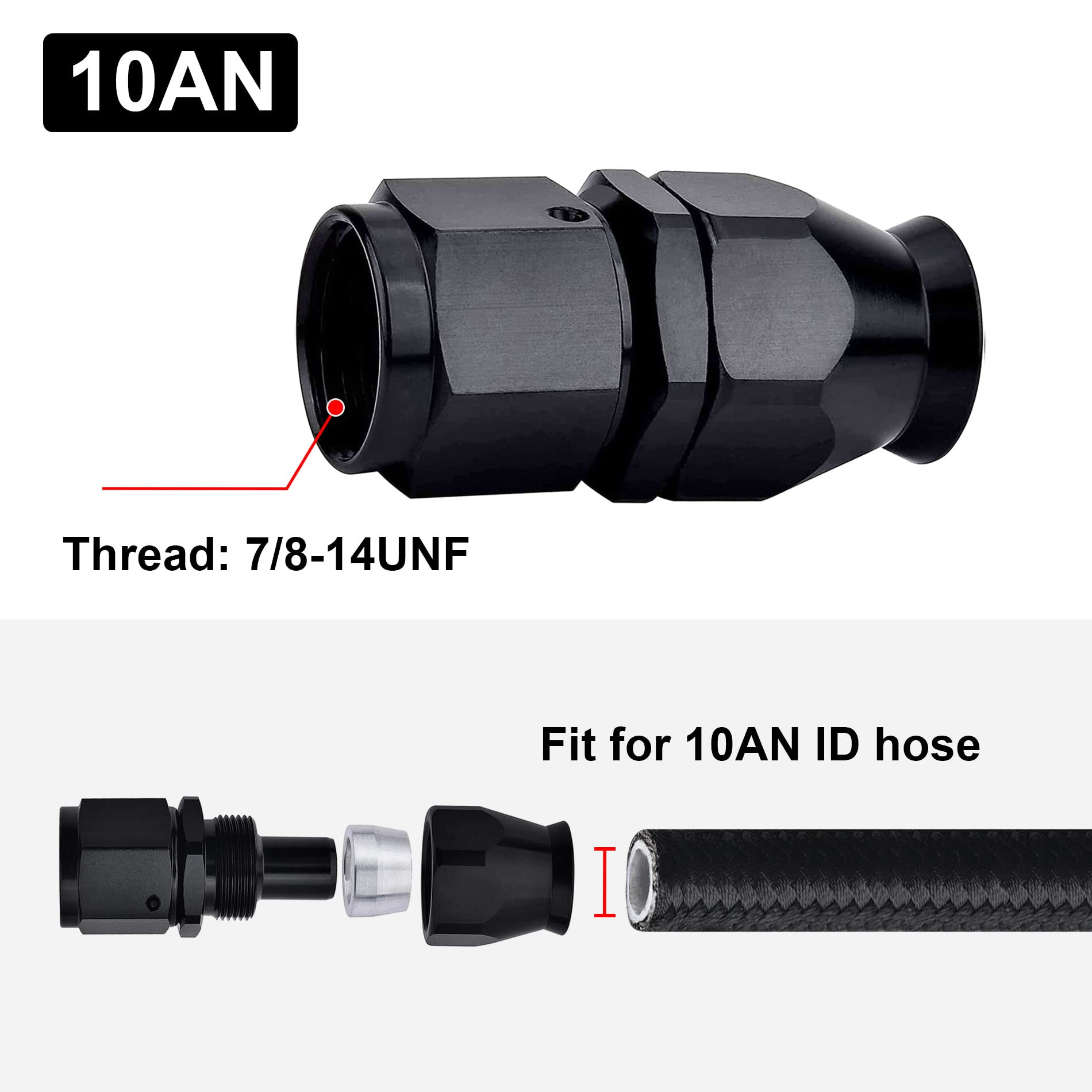 EVIL ENERGY 10AN PTFE Hose End Fitting - Straight Black, 2PCS, Compatible with PTFE Hose