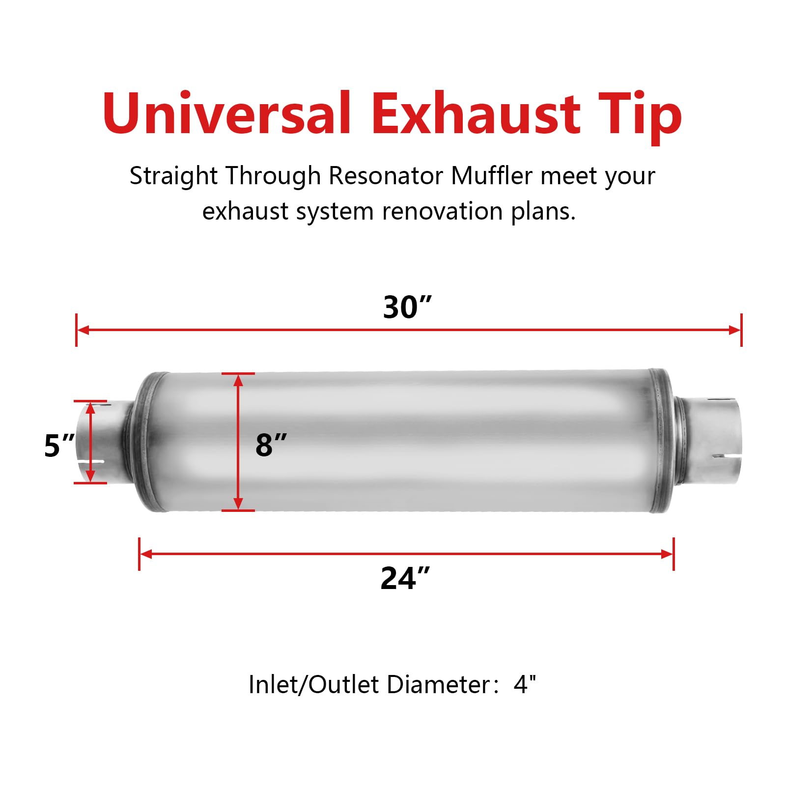 TECTRUC 5'' Inlet Diesel Exhaust Muffler,5 Inch Inlet/Outlet Muffler Straight Through Stainless Steel 30'' Whole Length,Welded O