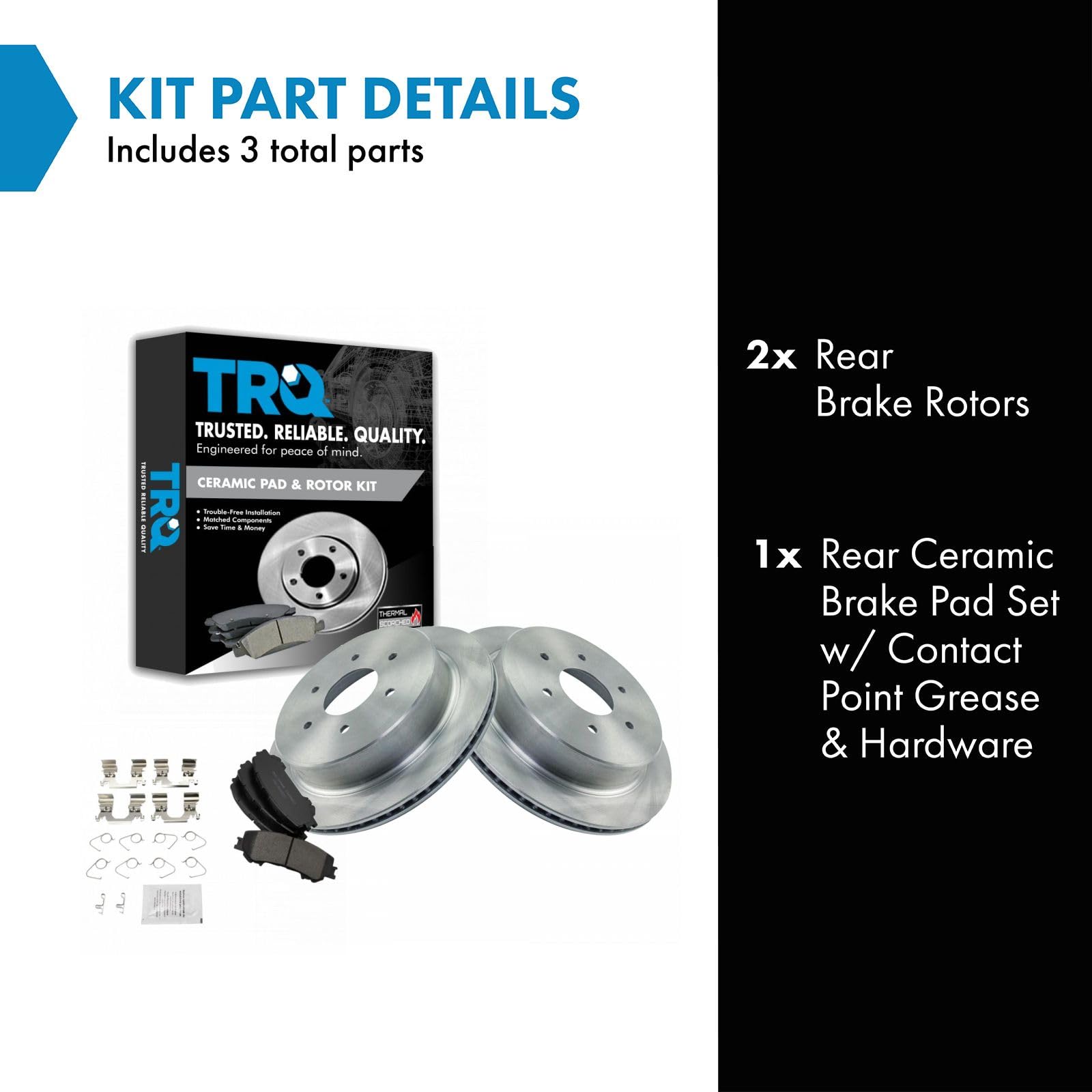 TRQ Rear Brake Pad & Rotor Kit Brake Pads Brake Rotor Ceramic Compatible with 2017-2019 Nissan Titan