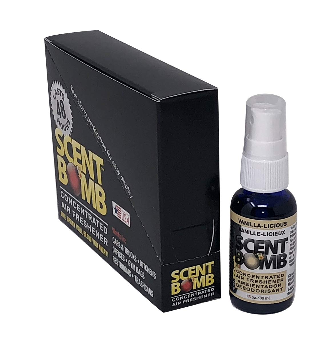 Scent Bomb Air Freshener Spray, Long-Lasting Odor Eliminator, 1 oz Pack of 4, Vanilla Scent, Effective Deodorizer for Home & Car