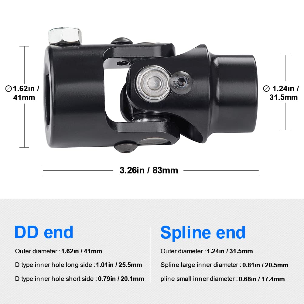 Wmphe Single Steering Shaft Universal U Joint 3/4''-36 Spline To 1'' Dd, 83Mm (3-1/4'') Working Angle 35Degree