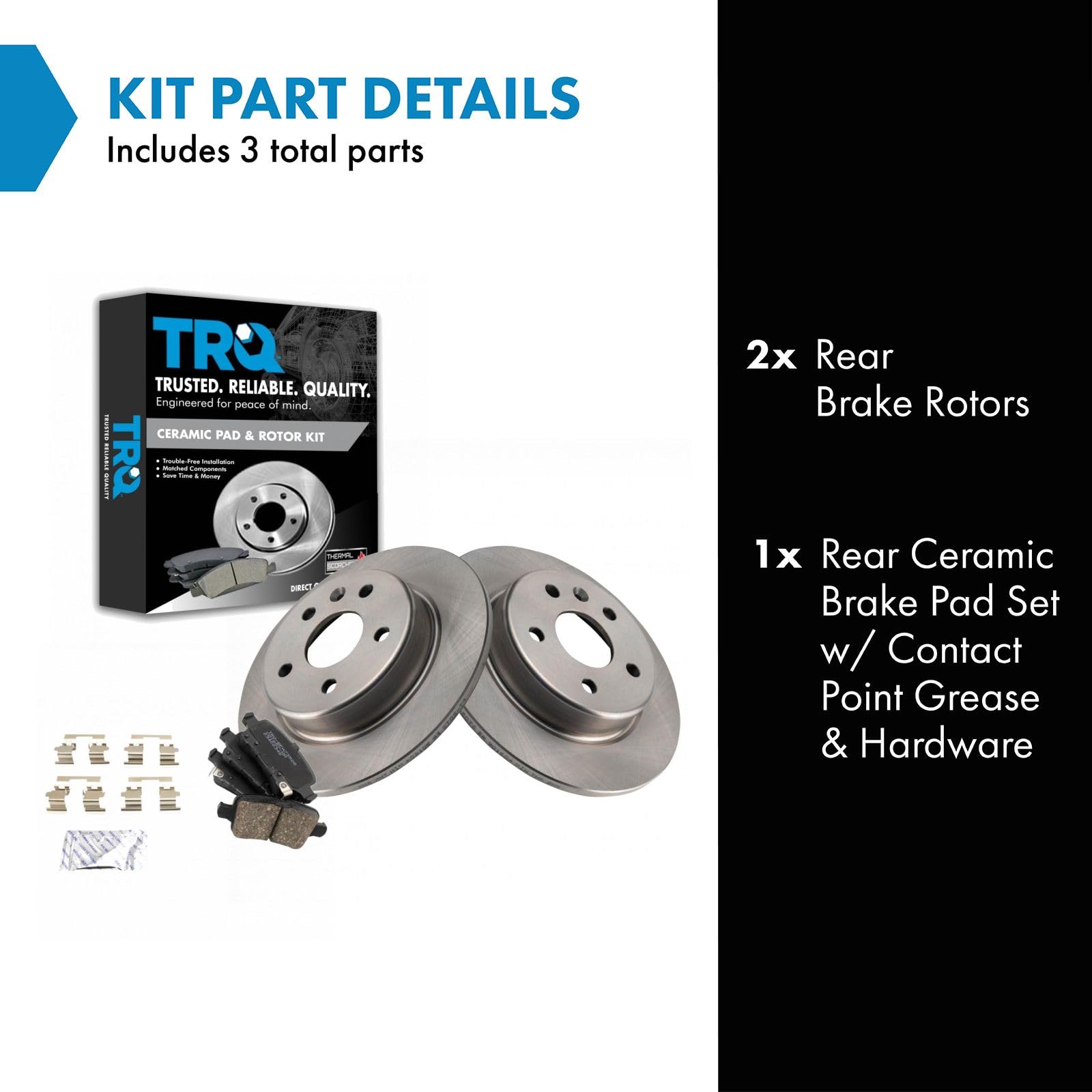 TRQ Rear Brake Pad & Rotor Kit Brake Pads Brake Rotor Ceramic Solid Compatible with 2017-2019 Chevrolet Bolt EV 2016-2019 Cruze