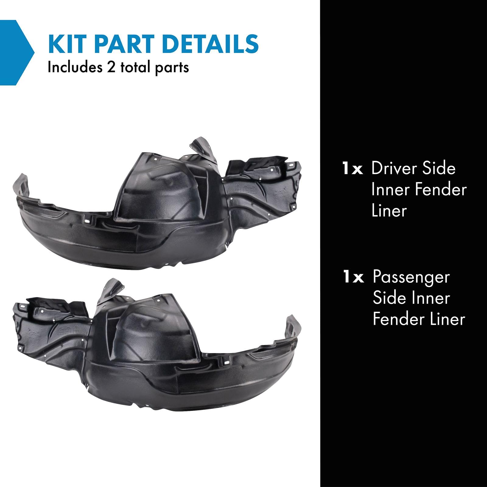 Trq Inner Fender Liner Set Compatible With 2002-2003 Subaru Impreza Su1248107 Su1249107