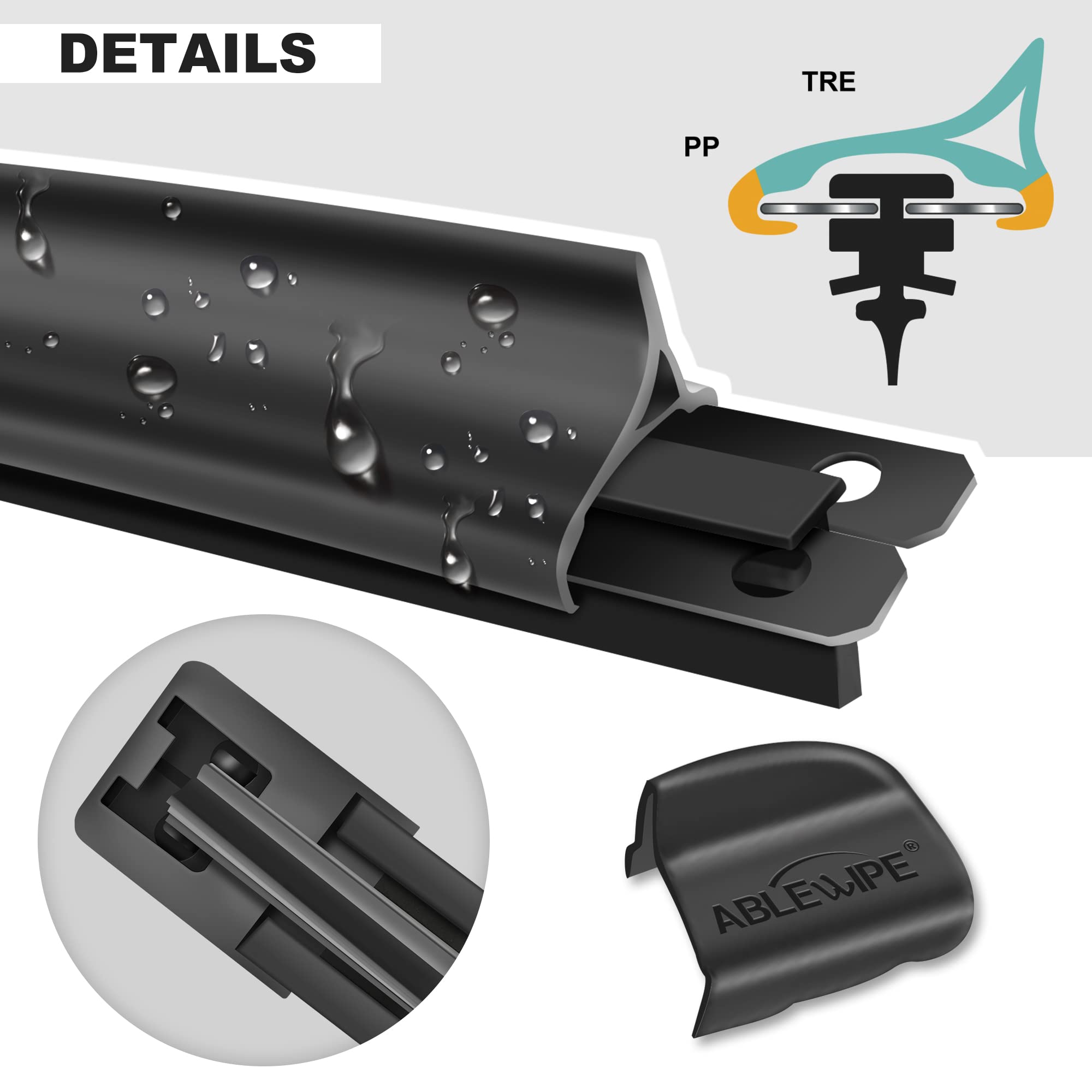 Ablewipe Windshield Wiper Baldes, 20 + 19 Front Window Wiper Blades Model: 18O13B (Set Of 2)