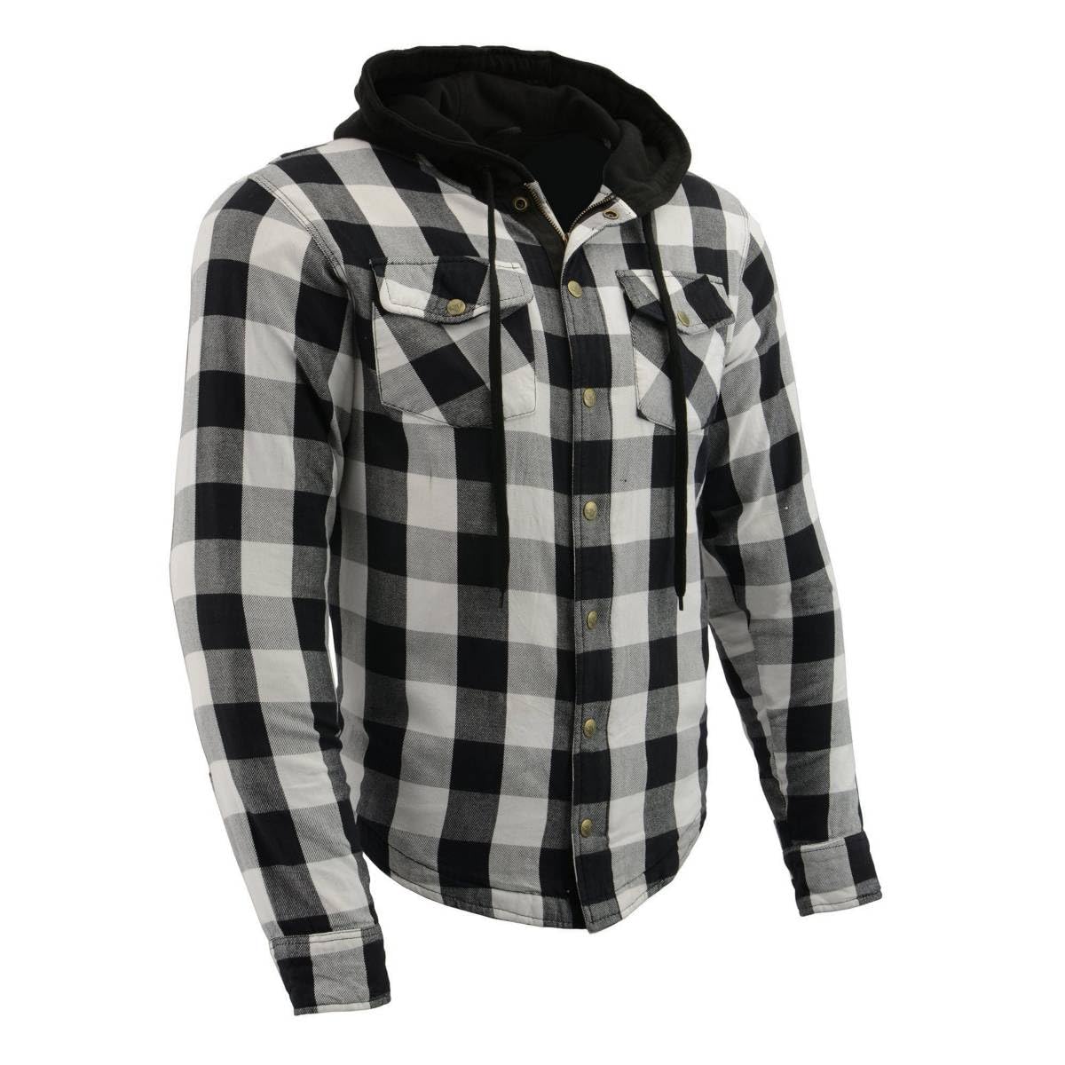 Milwaukee Leather MPM1629 Men's Plaid Hooded Flannel Biker Shirt with CE Approved Armor - Reinforced w/Aramid Fibers - X-Large M