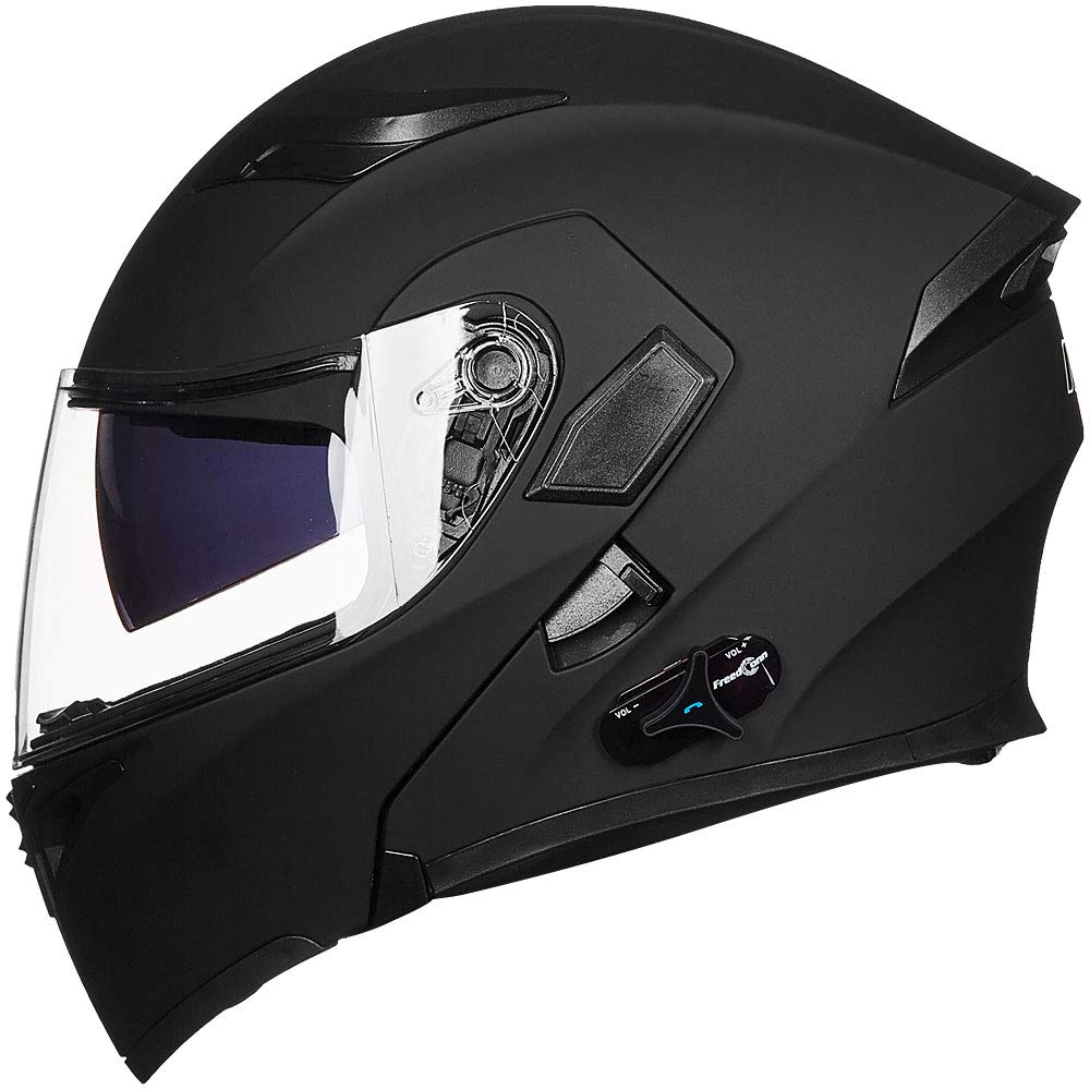 Ilm Bluetooth Motorcycle Helmet Modular Flip Up Full Face Dual Visor Mp3 Intercom Fm Radio Dot Model 902Bt(Matte Black, Xl)