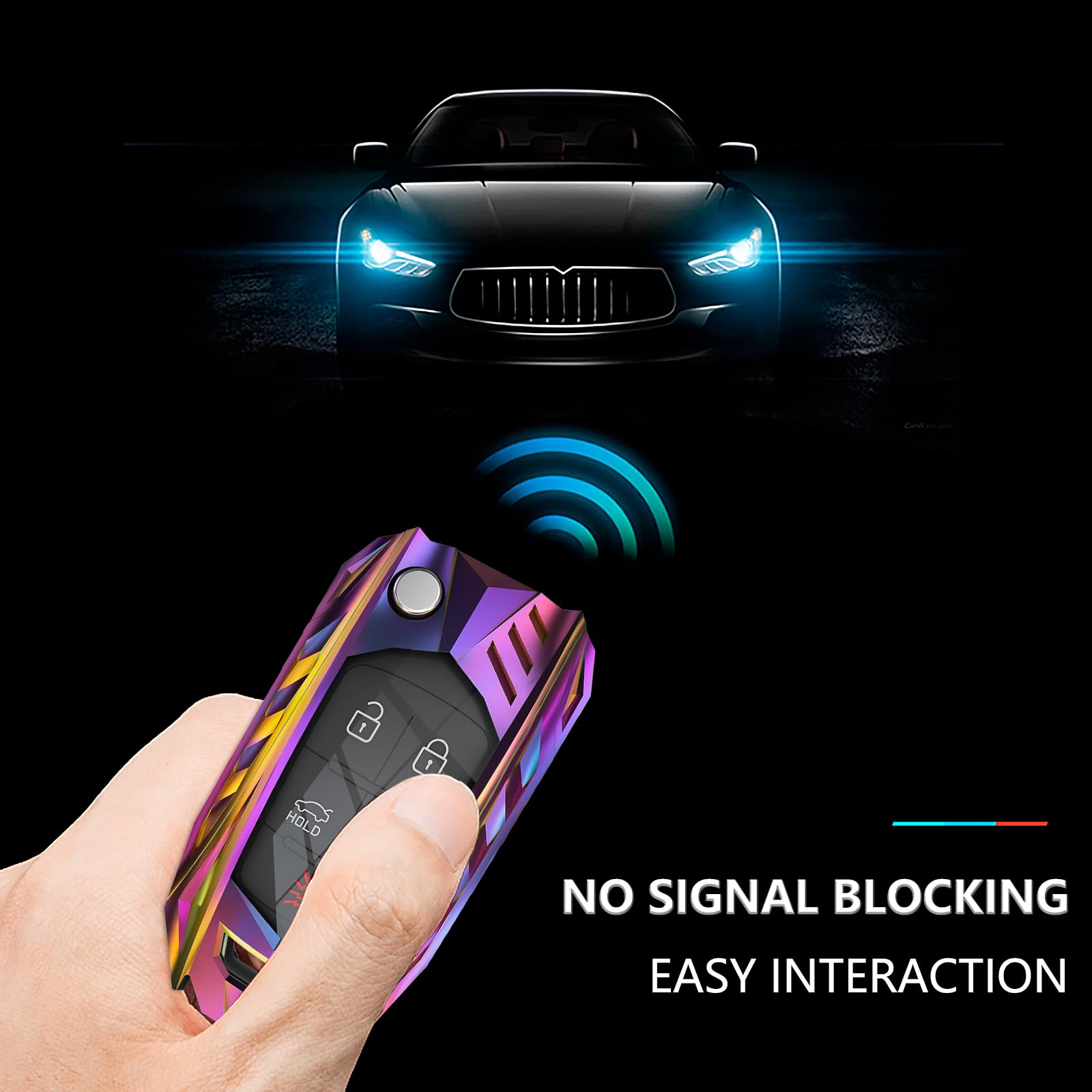 Ocezbiis Key Fob Cover for Chevy/Buick/GMC - Zinc Alloy Protection, Style C, Purple Color