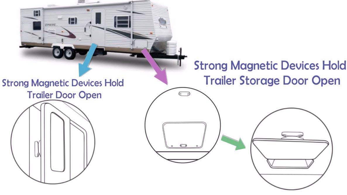 Calpalmy (2 Pairs) Magnetic Baggage Door Catch And Holder Kit - Black Rv Storage Door Latch Perfect Alternative For Plastic Spring Clips For Use In Campers And Motor Homes