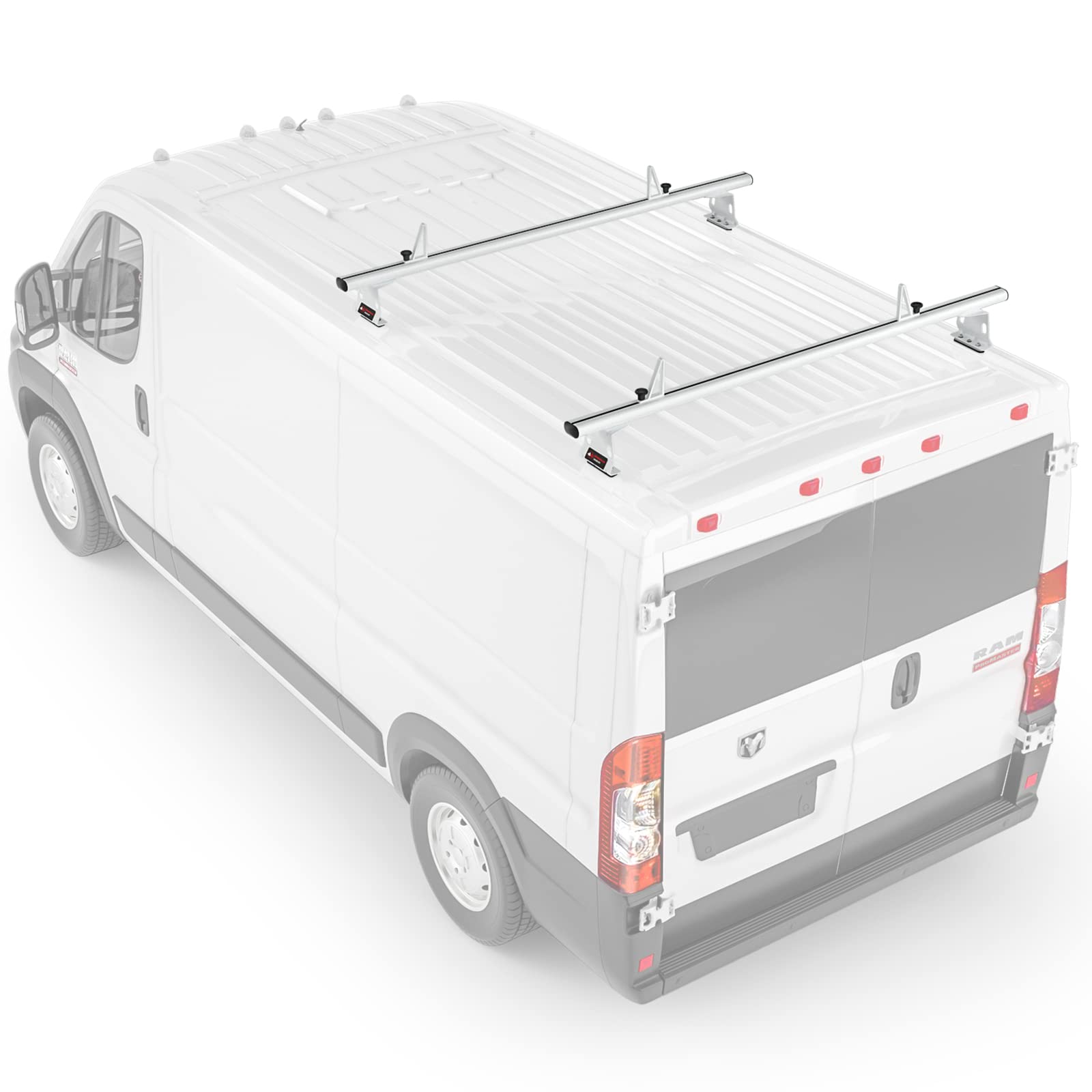 AA Racks Model AX302 Aluminum Van Ladder Roof Rack System Fits for 2013-On RAM ProMaster/ 2015-On Transit - 2 Bar 72'', White