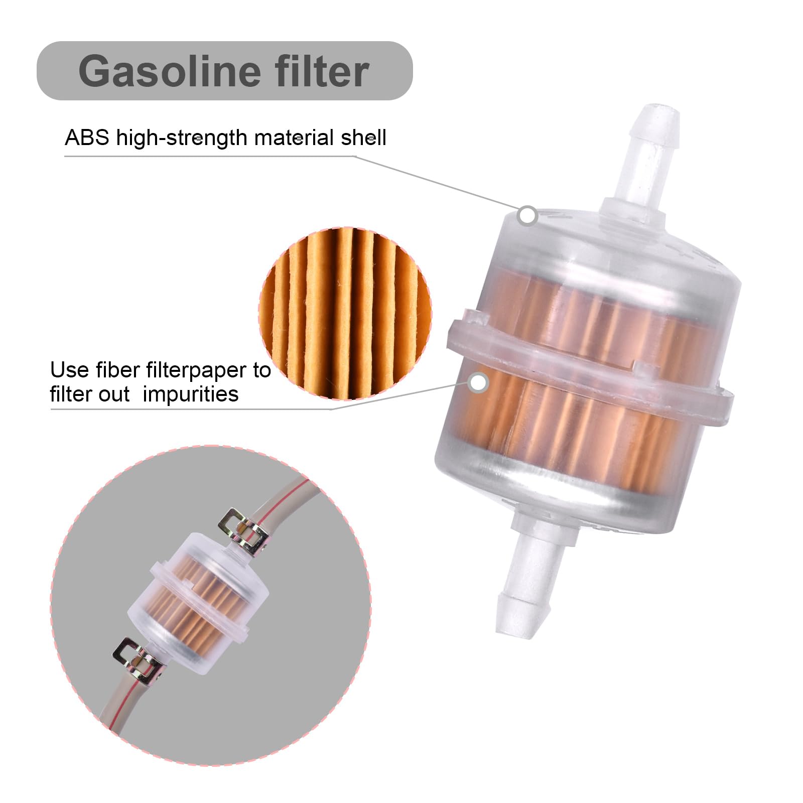 3/16 Inch ID Fuel Line Hose With 2Pcs Fuel Filters +10 Clamps for Kawasaki Lawn Mower Small Engines Generator Mini Bike dirtbike