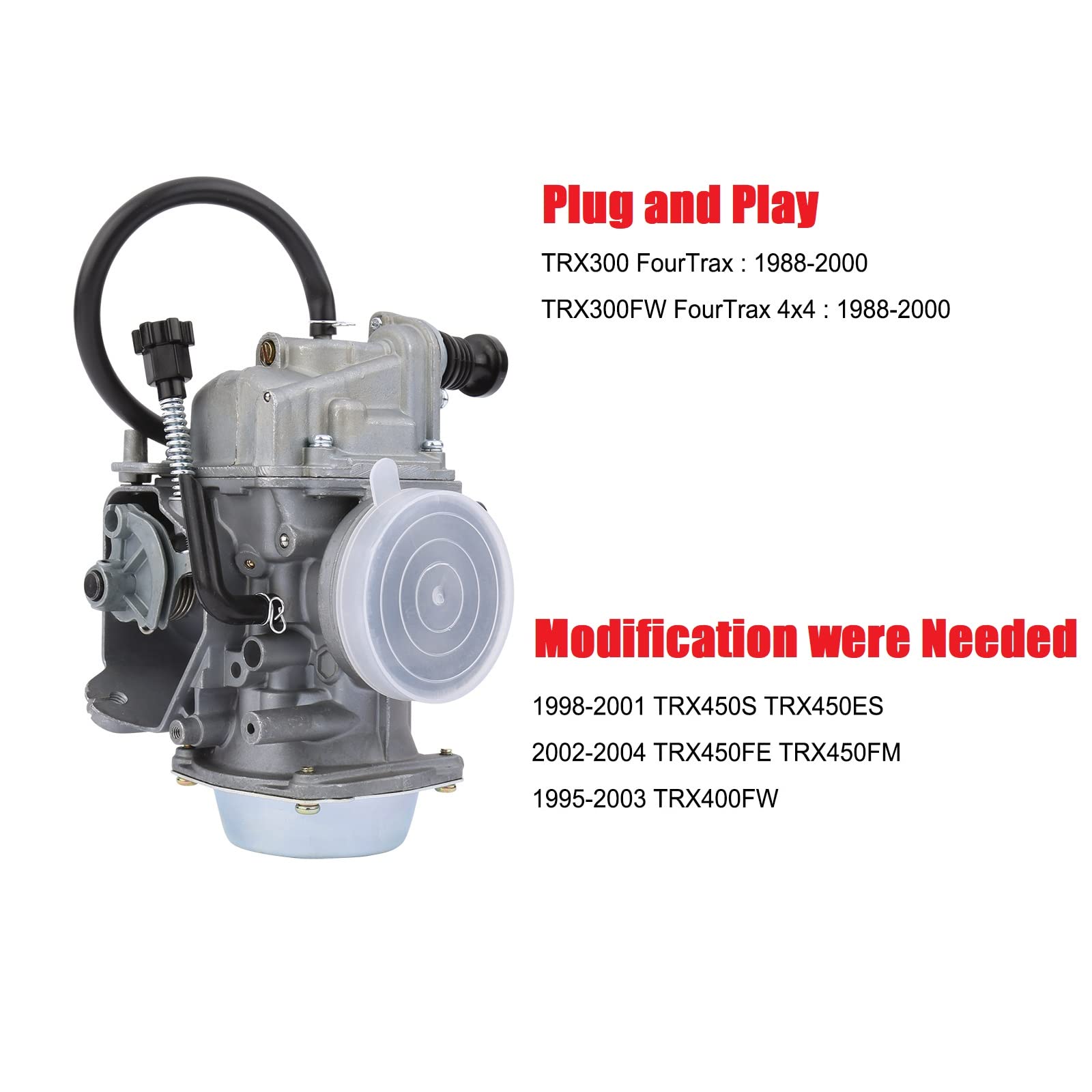 MINSTAR Fourtrax 300 Carburetor for Honda TRX300/TRX300FW & Rancher 350, Includes Fuel & Air Filter, Fits Models 1988-2006