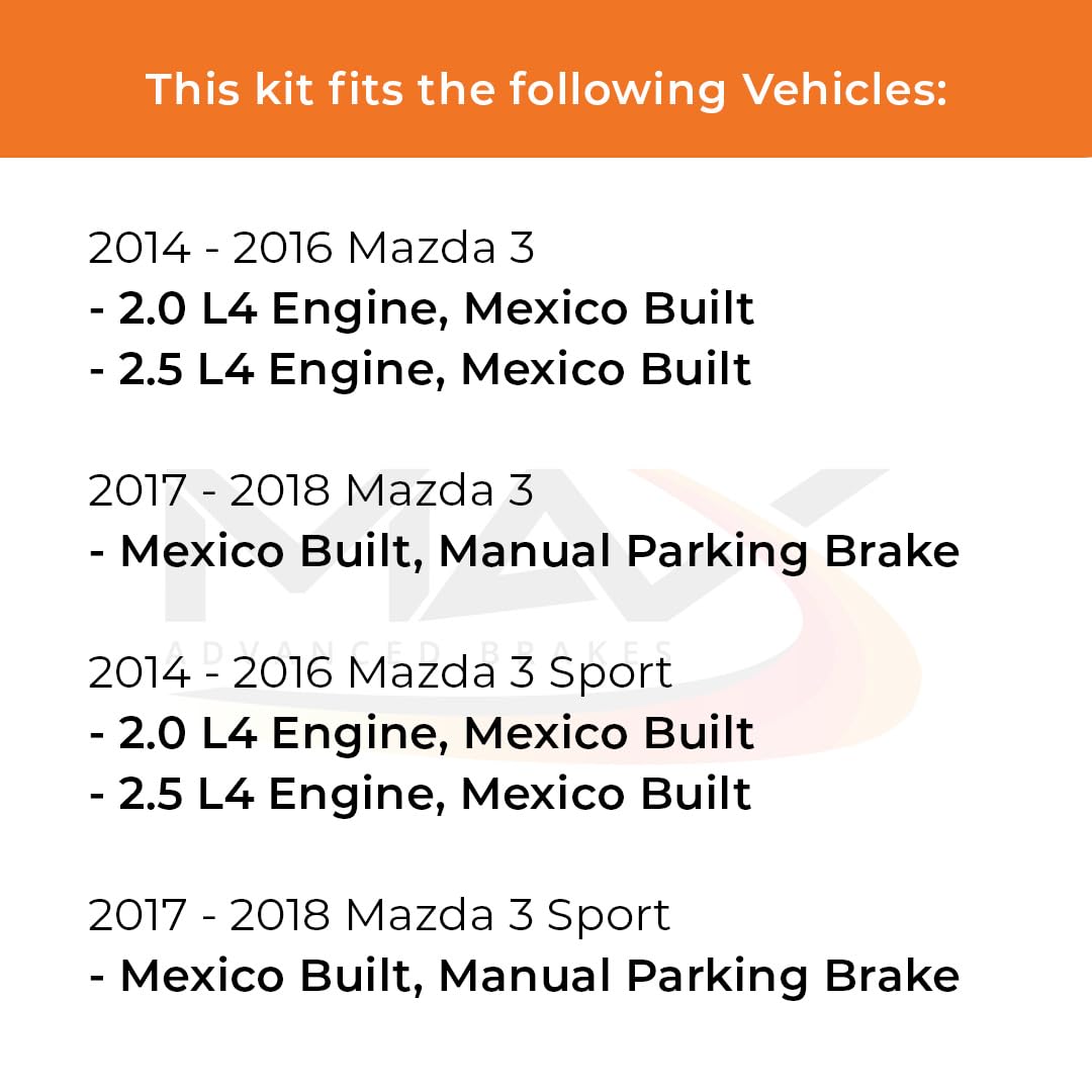 Max Advanced Brakes Front Brake Kit Compatible With 2014 2015 2016 2017 2018 Mazda 3 Sport 2.0 2.5 L4 Mexico Built Replacement G