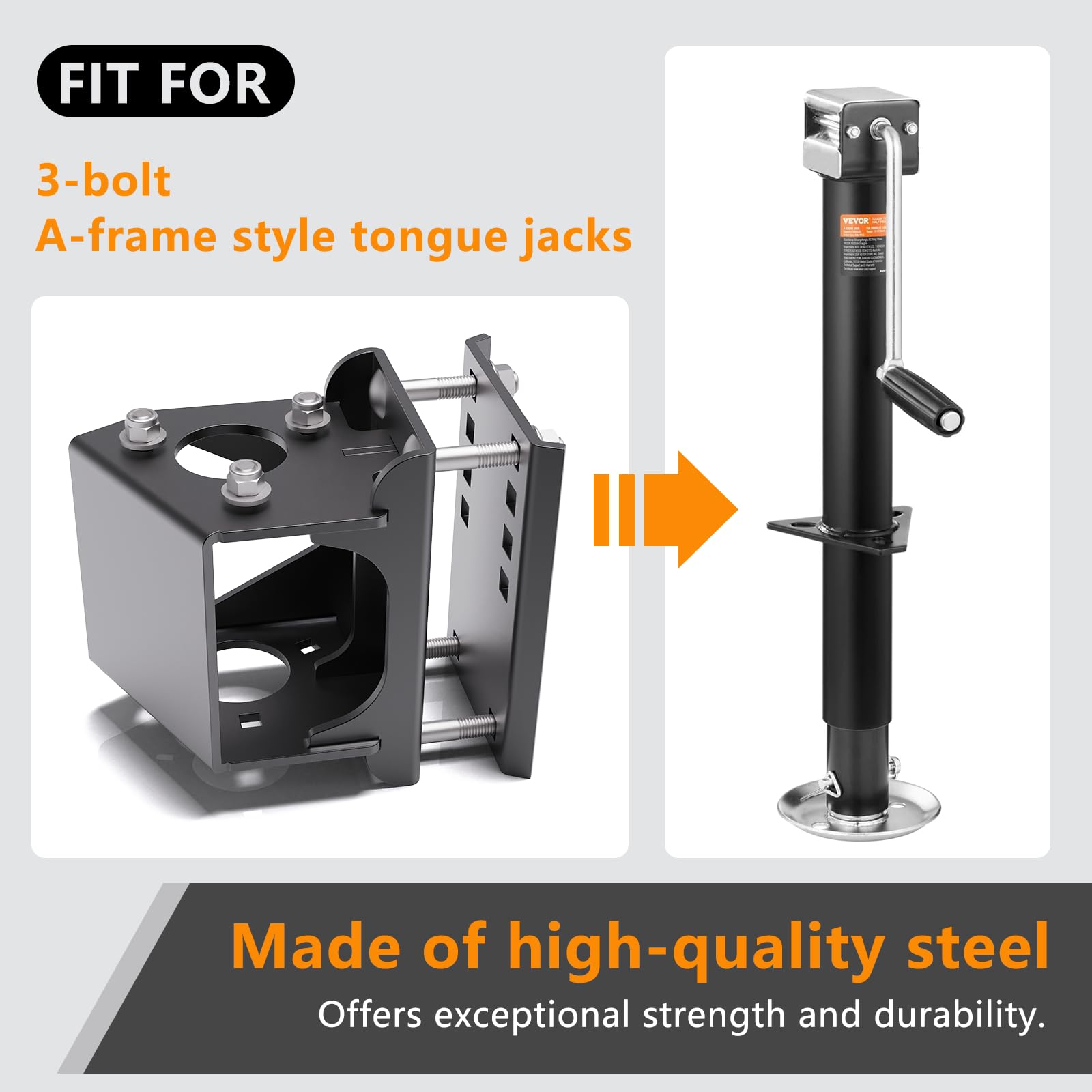 Yuleimy Black Steel Tongue Jack Stand Bracket Kit for 3-Bolt & A-Frame Electric Trailer Jacks - X-Large, Powder Coated