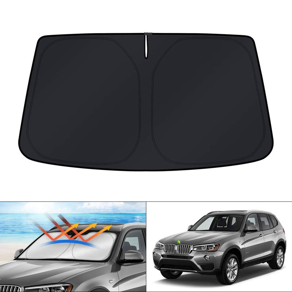 KUST Windshield Sun Shade for 20112017 BMW X3 Accessories, Custom Fit Car Front Window Sunshade Foldable Sun Visor Protector Bl