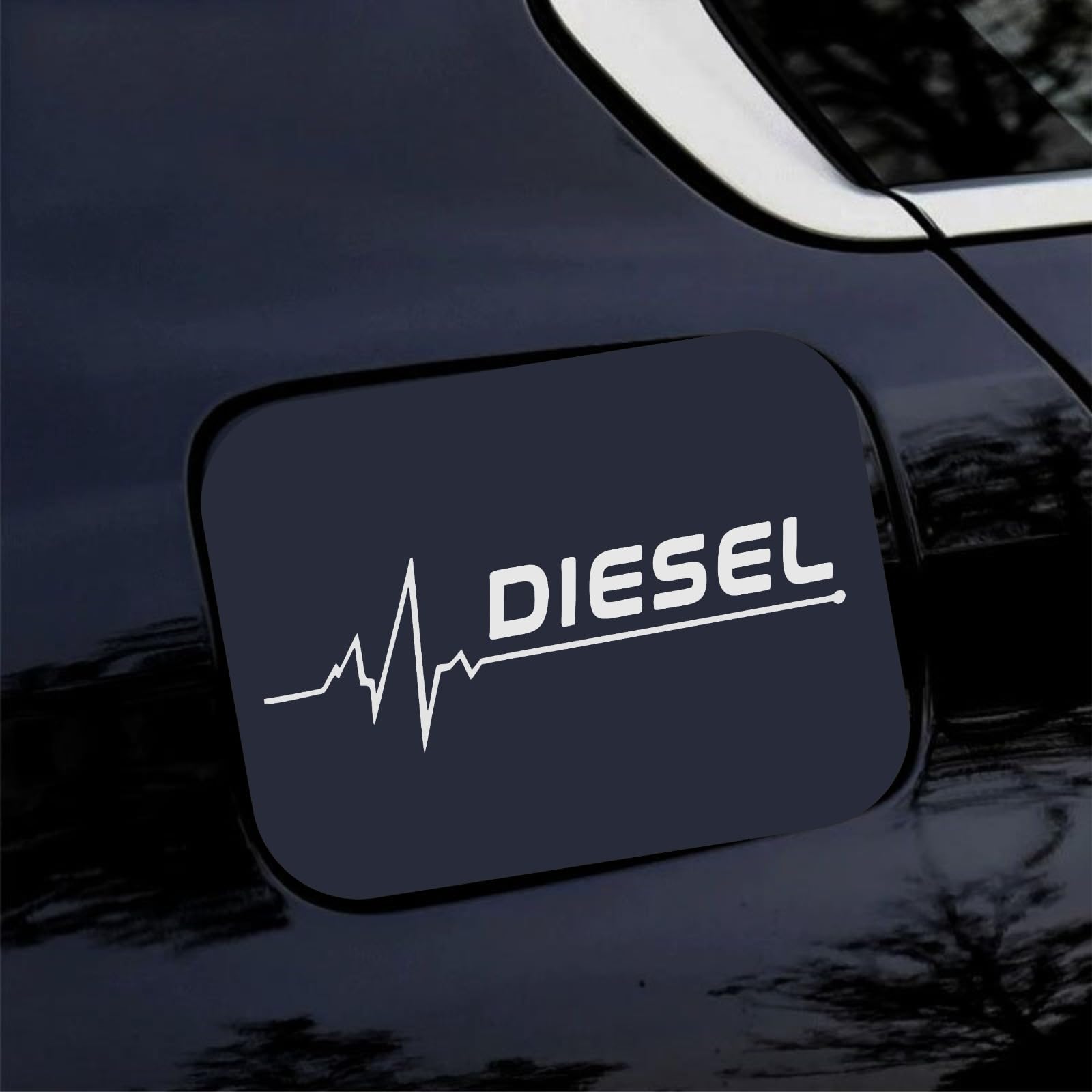 Diesel Heartbeat Pulse Line Vinyl Decal, 12 Cms, Big Flag, Fuel Lid Sticker, White, Car Truck Decoration, Self Adhesive, Easy Pe