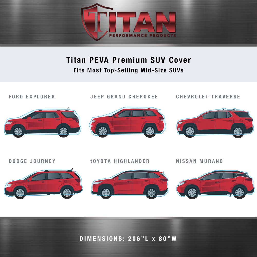 Titan Premium Multi-Layer Peva Car Cover For Mid-Size Suv 188-206''. Waterproof, Uv Protection, Anti-Scratch Protective Lining,